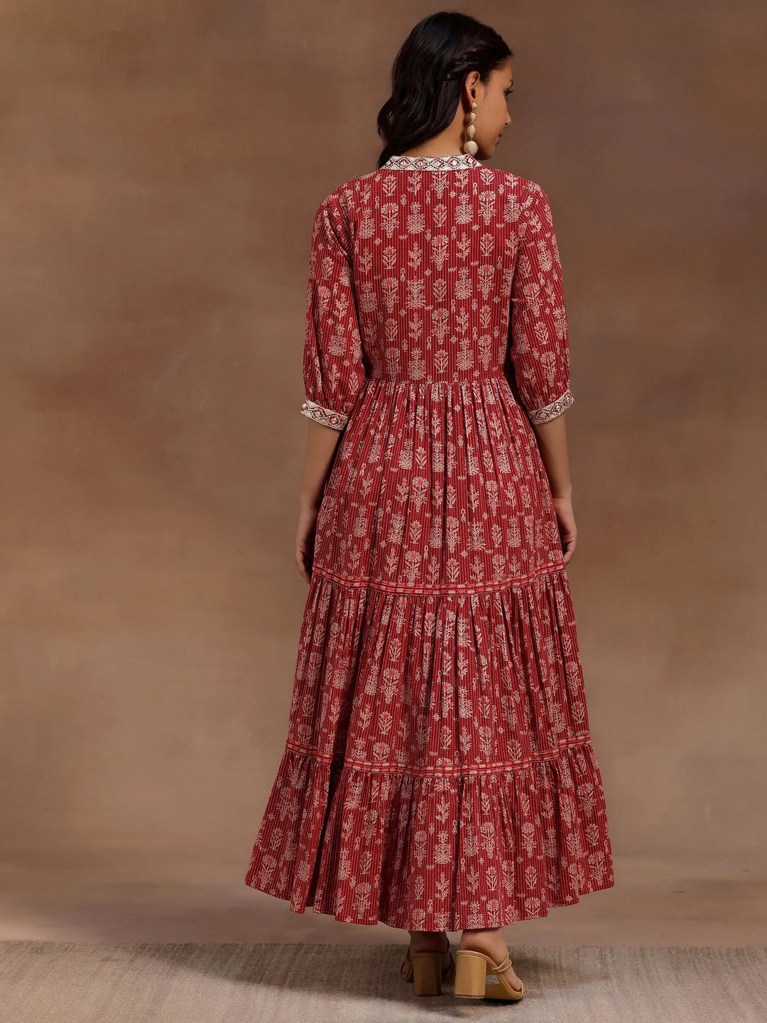  Pink Printed Cotton Fit and Flare Dress 