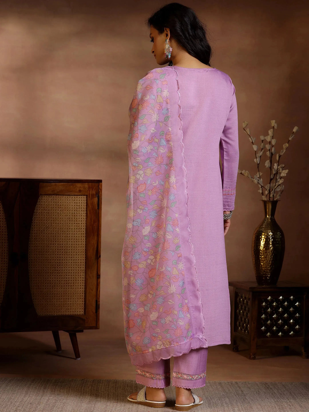  Lavender Yoke Design Silk Blend Straight Suits With Dupatta 