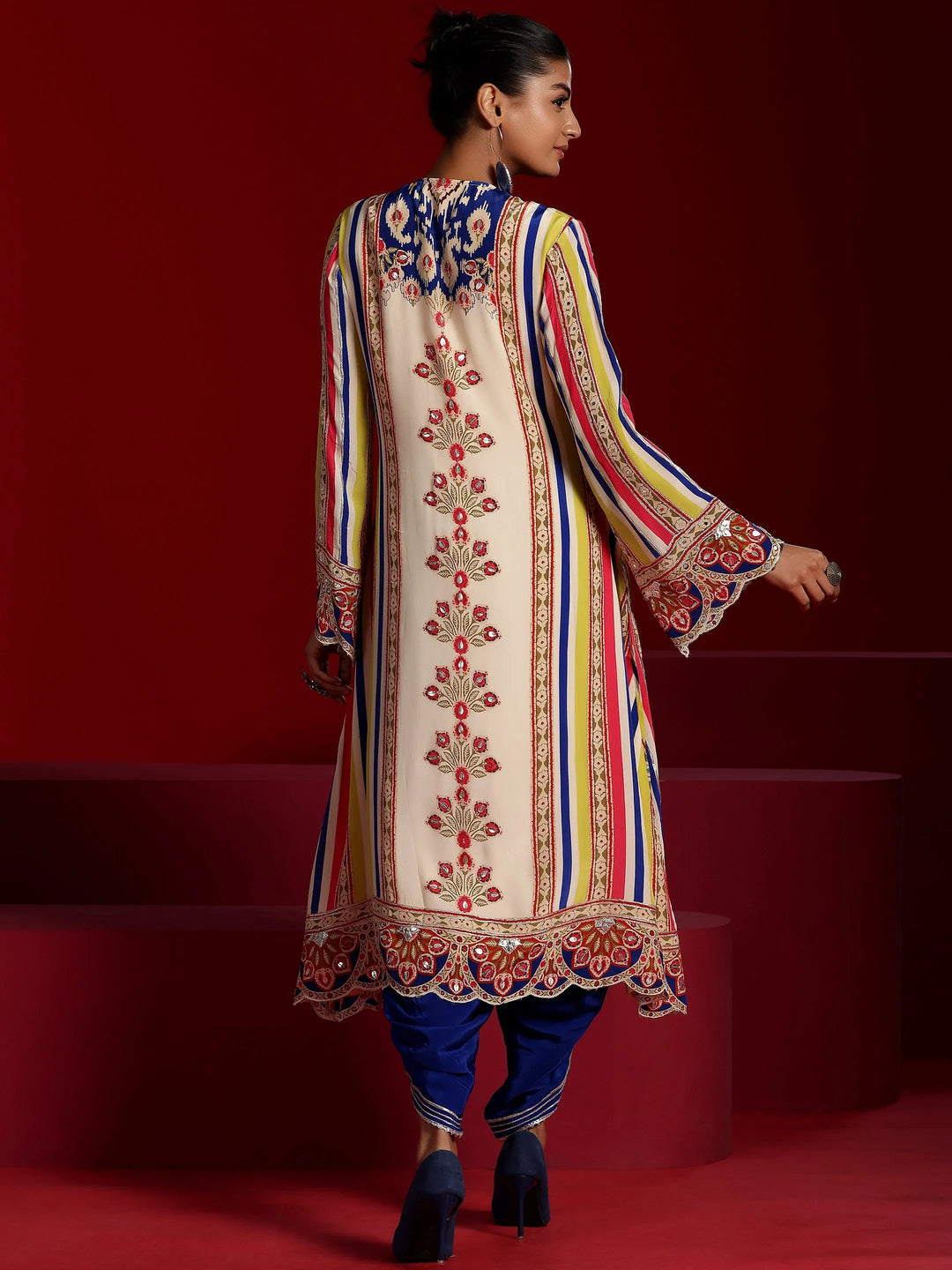  Libas Art Multi Printed Silk Crepe A-Line Kurta With Dhoti Pants 