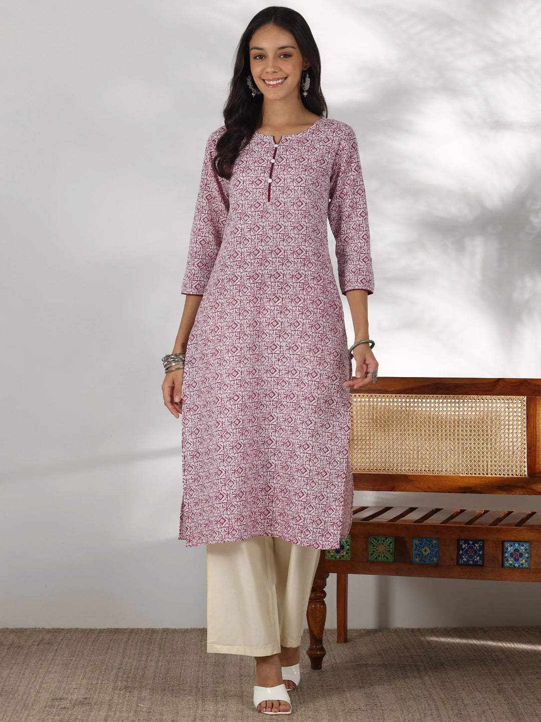  Maroon Printed Cotton Straight Kurta 