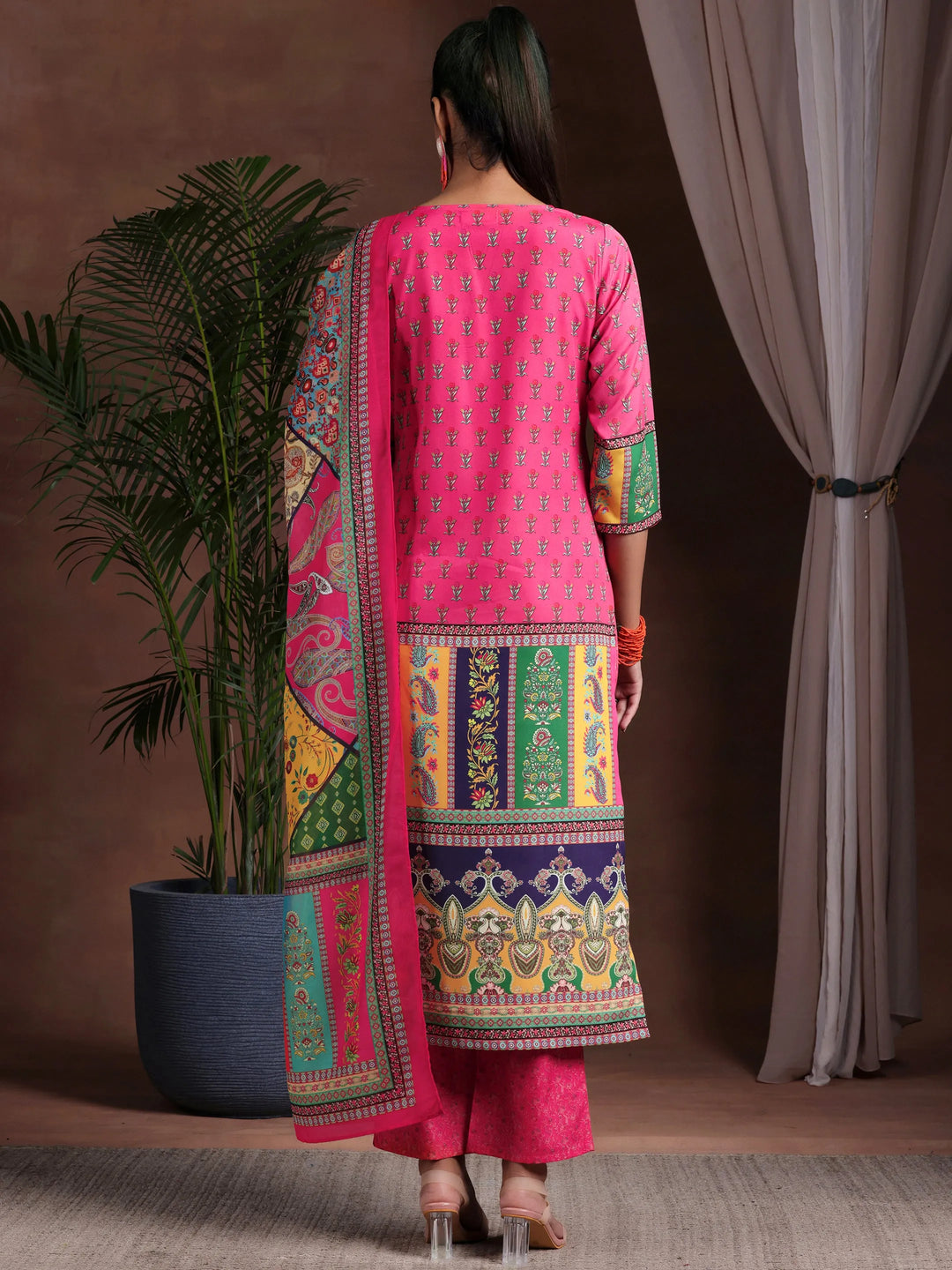  Multi Printed Poly Crepe Straight Suit With Dupatta 