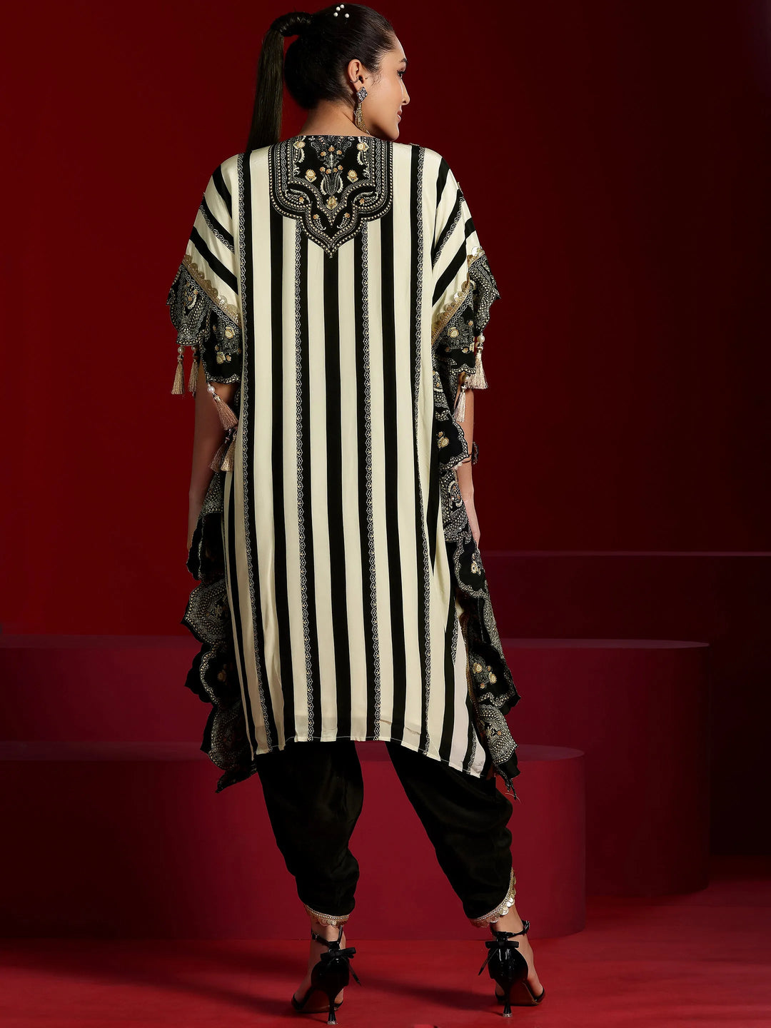  Libas Art Black Striped Silk Blend Co-Ords 