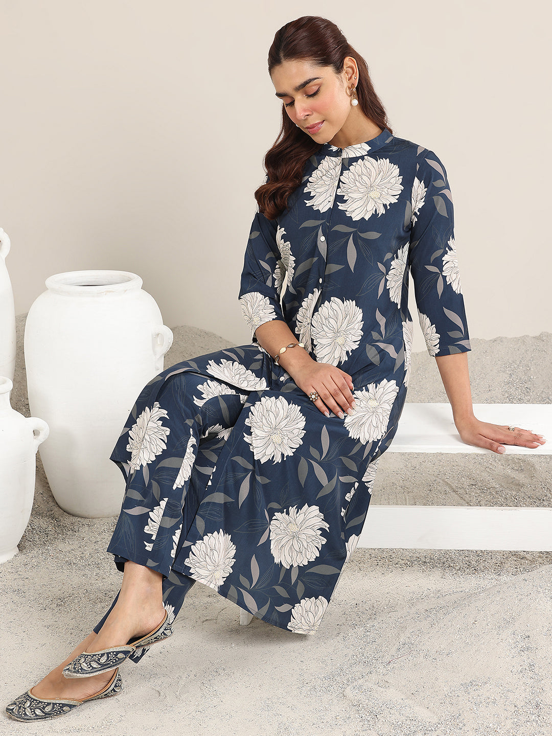 Blue Printed Poly Crepe Co-Ord Sets-image-18