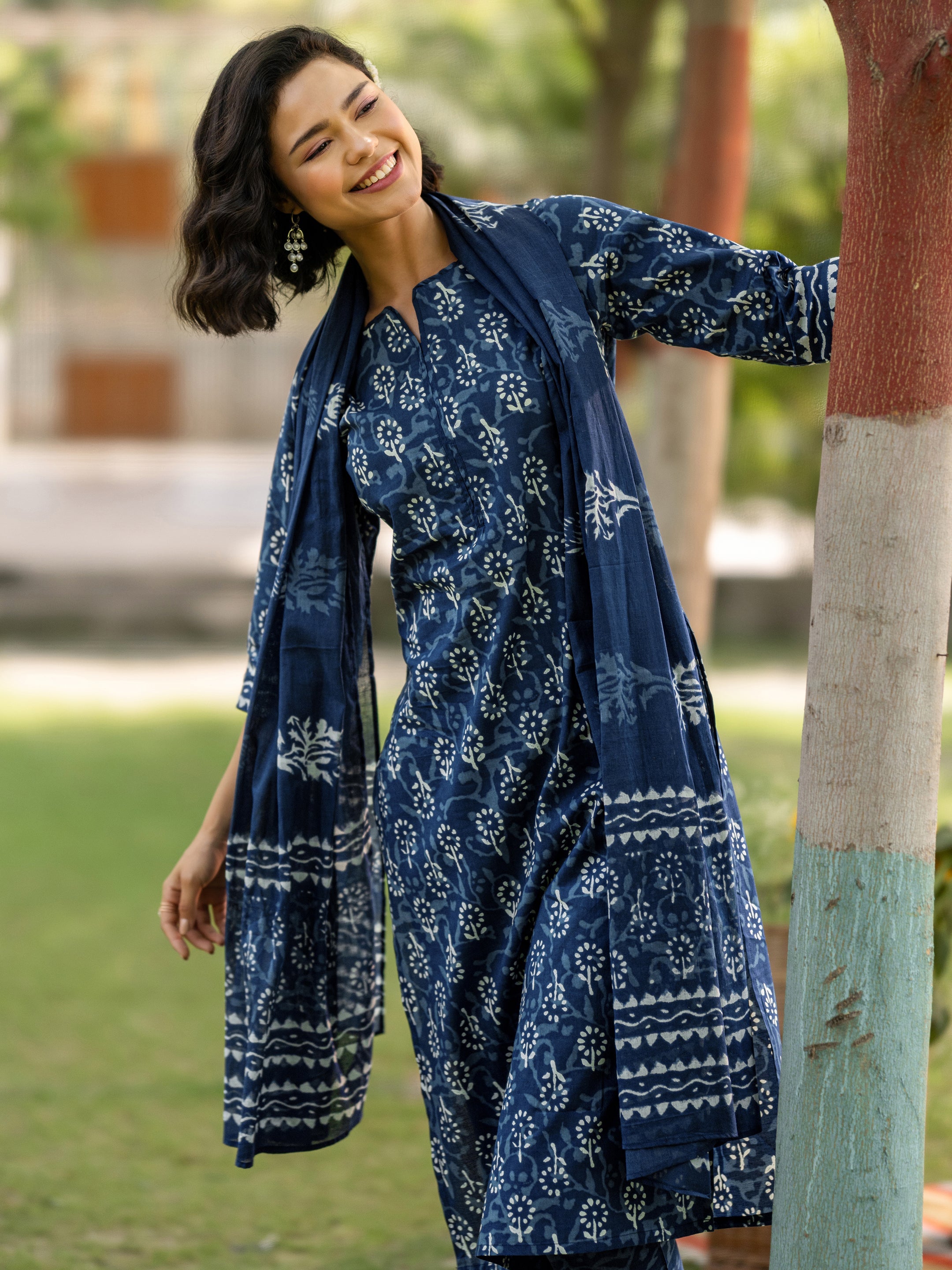 libas Indigo Printed Cotton Straight Suit Set With Dupatta-picture-67