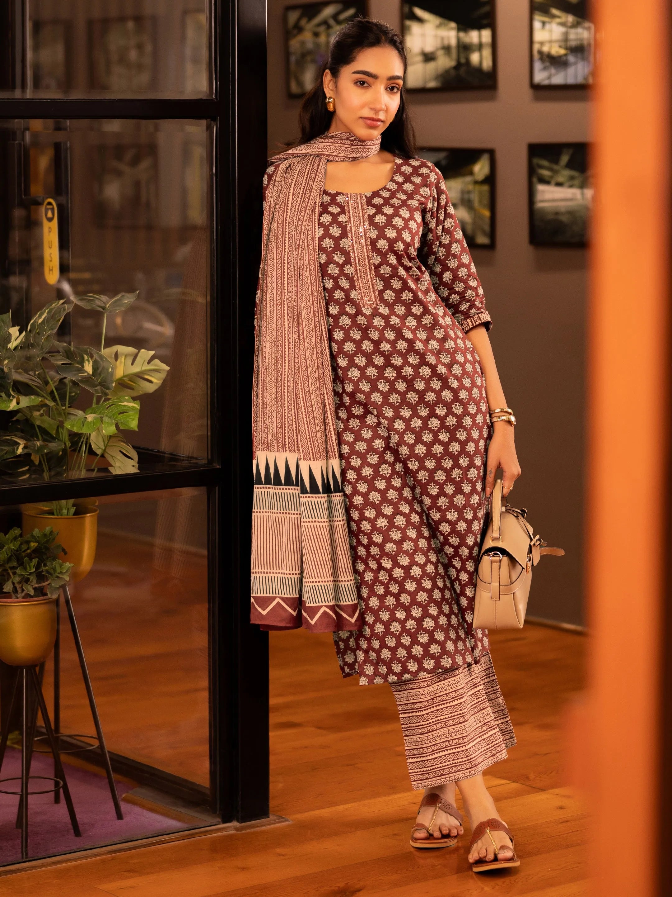 libas Maroon Printed Cotton Straight Suit Set With Dupatta-picture-31