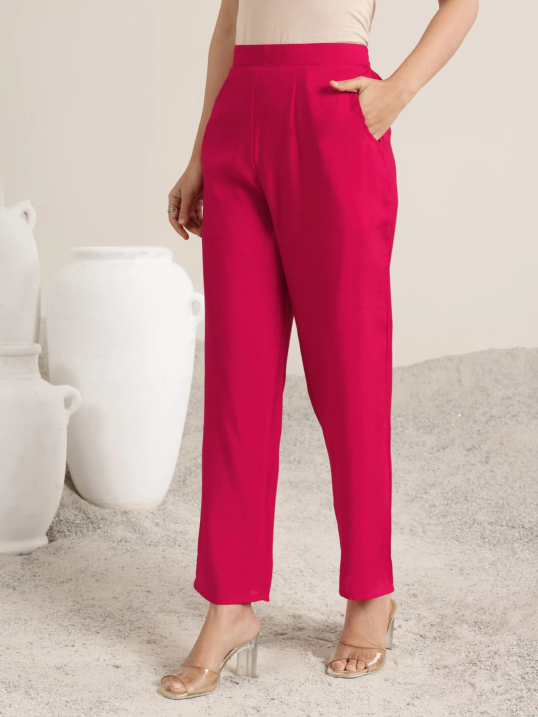  Pink Printed Silk Blend Straight Suit Set With Dupatta 