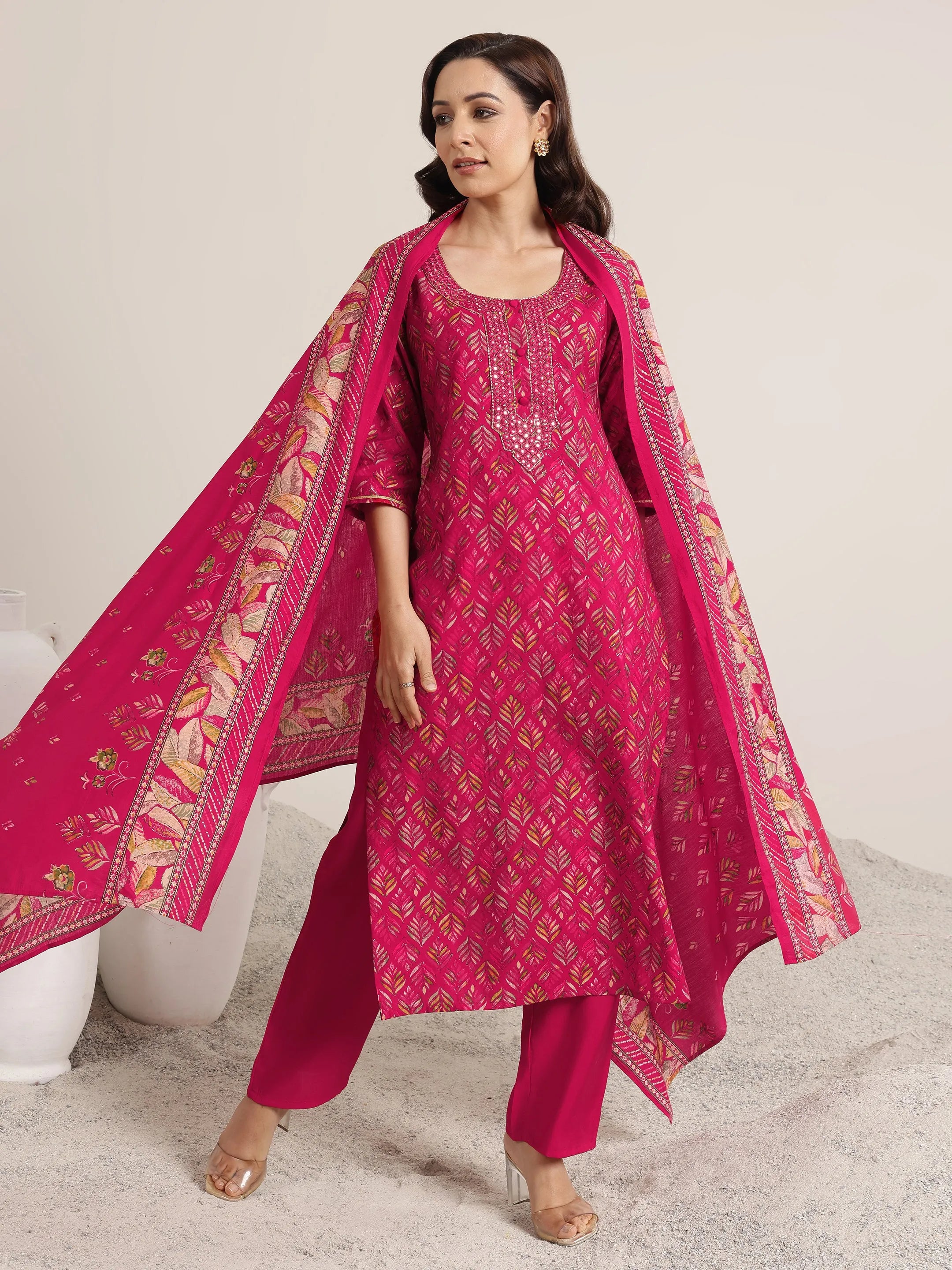 Libas Pink Printed Silk Blend Straight Suit Set With Dupatta-picture-29