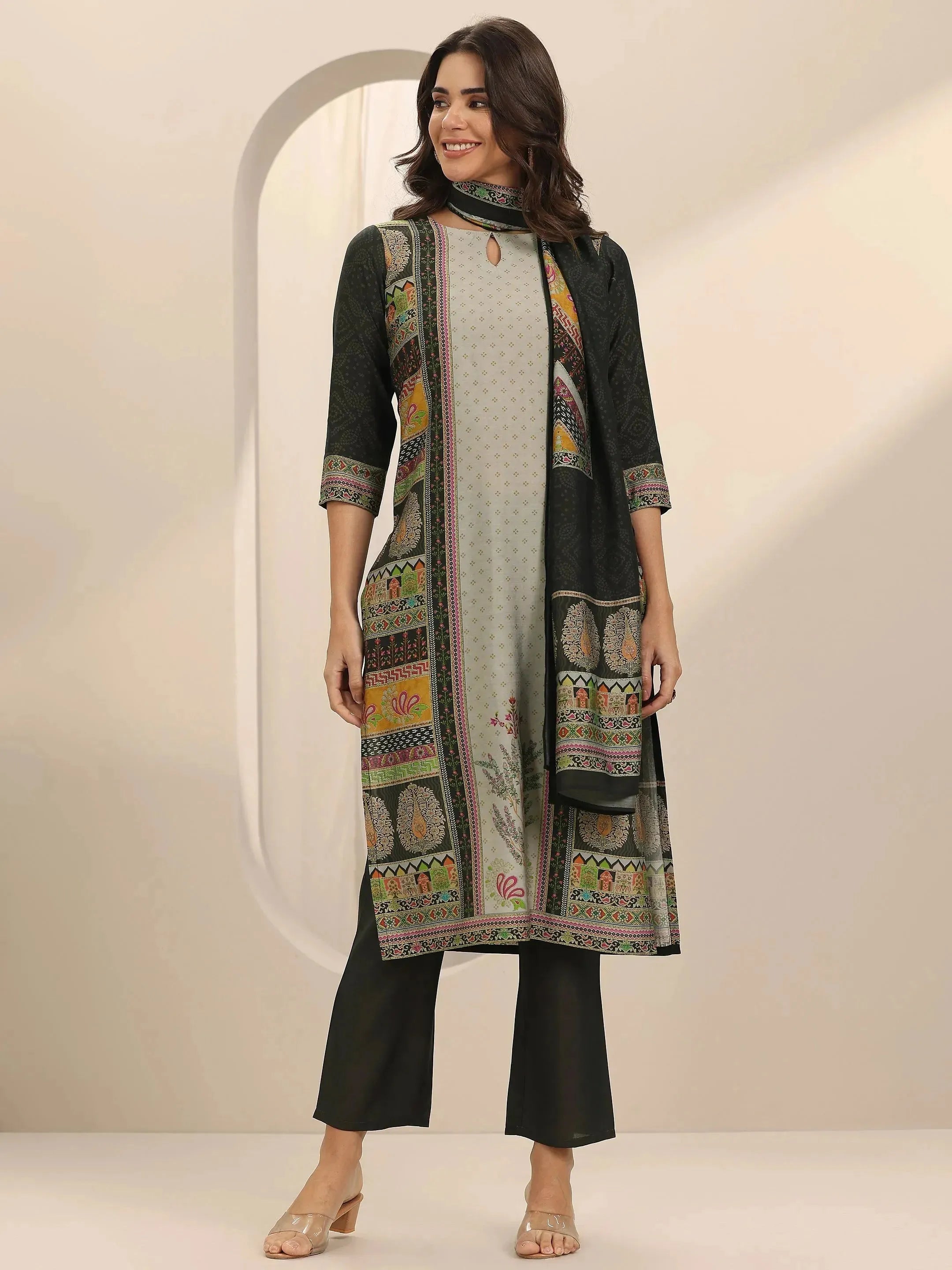 libas Grey Printed Silk Blend Straight Suit Set With Dupatta-picture-26