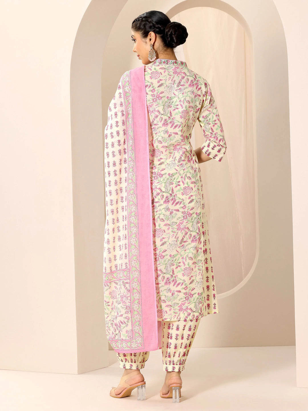 Pink Printed Georgette A-Line Suit Set