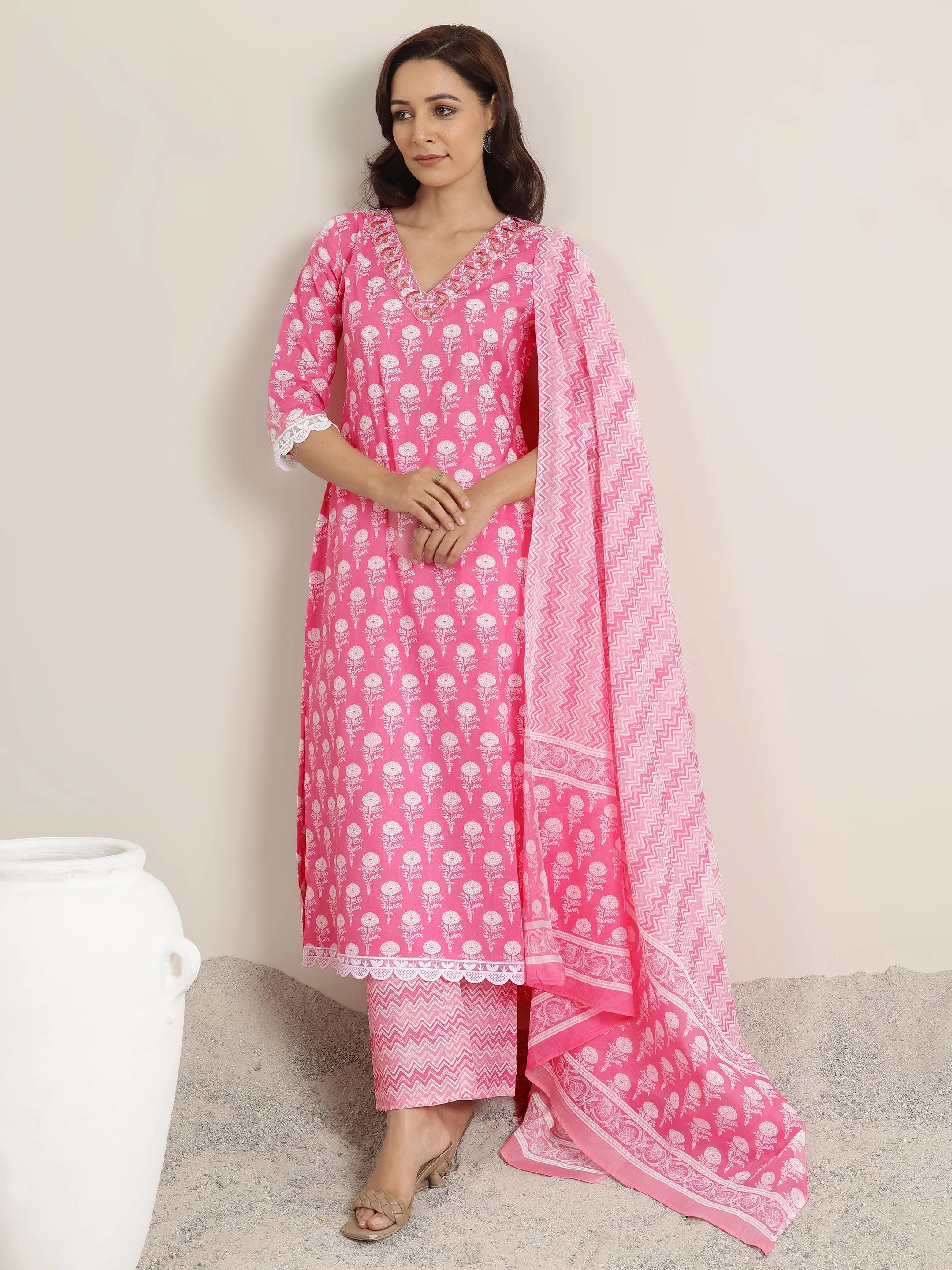 libas Pink Printed Cotton Straight Suit Set With Dupatta-picture-17