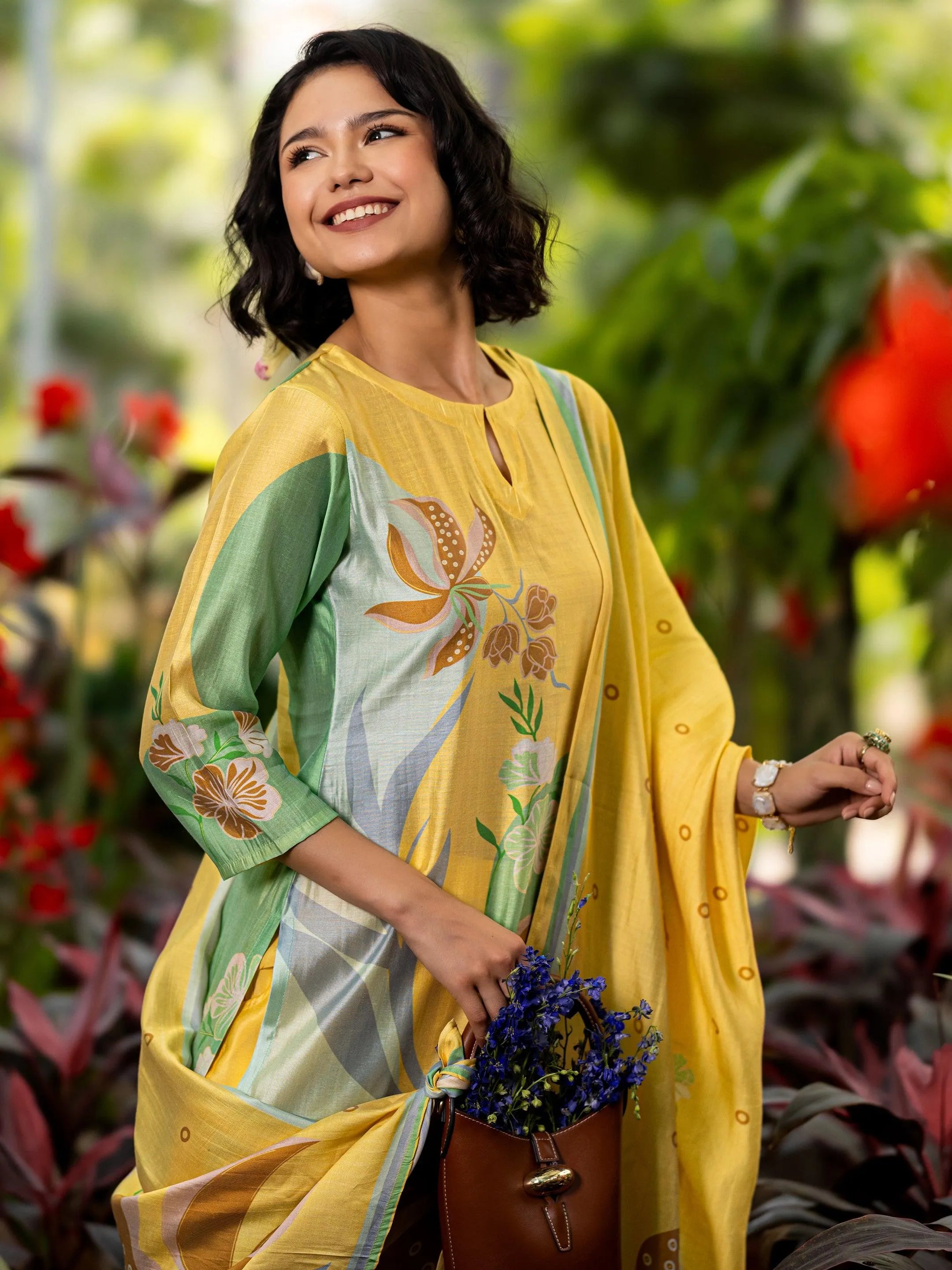libas Yellow Printed Silk Blend Straight Suit Set With Dupatta-picture-38