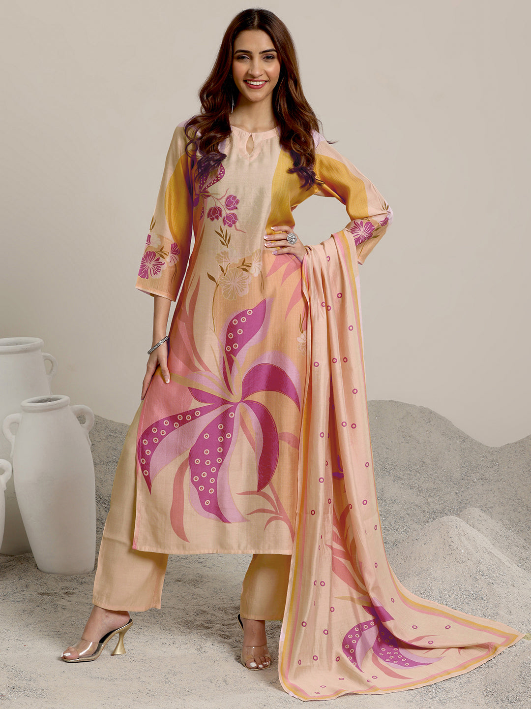 libas Peach Printed Silk Blend Straight Suit Set With Dupatta-picture-17