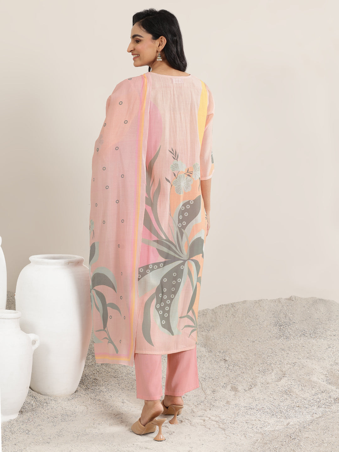  Peach Printed Silk Blend Straight Suit With Dupatta 