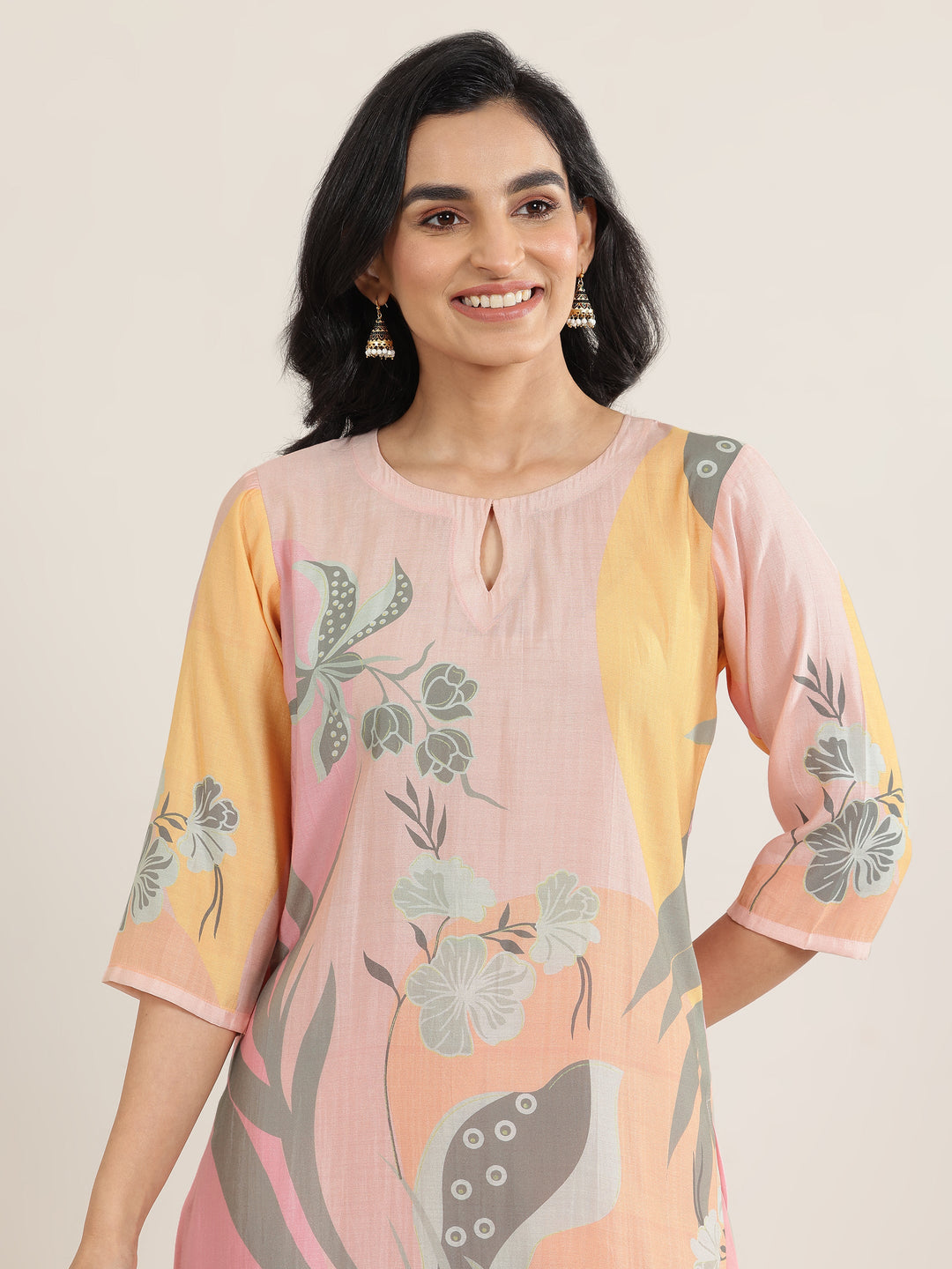  Peach Printed Silk Blend Straight Suit With Dupatta 