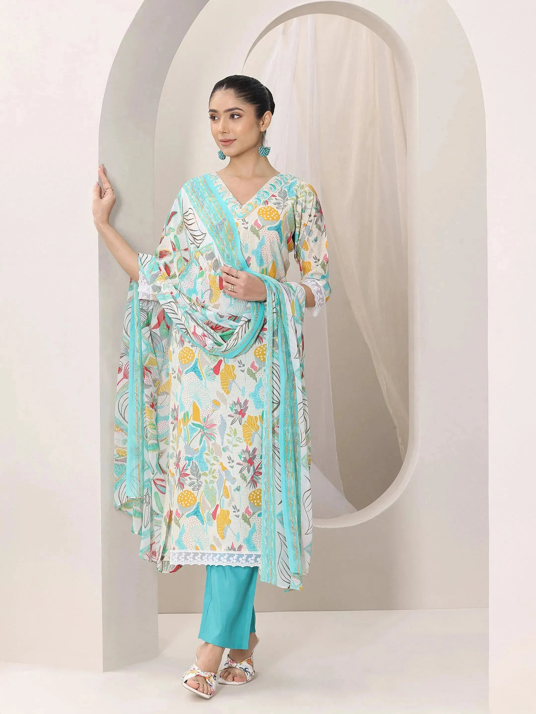  Multi Printed Silk Blend Straight Suit Set With Dupatta 