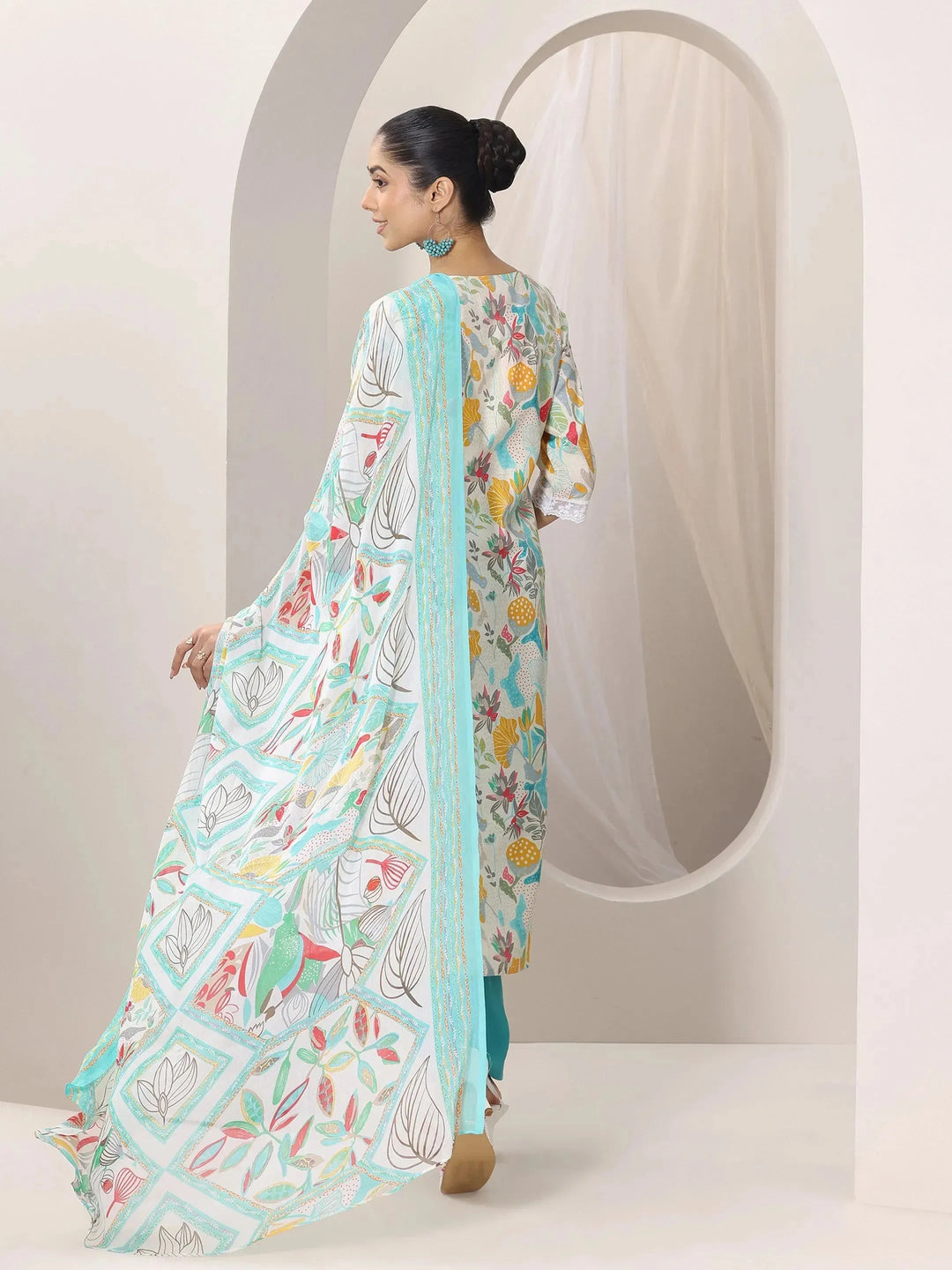  Multi Printed Silk Blend Straight Suit Set With Dupatta 