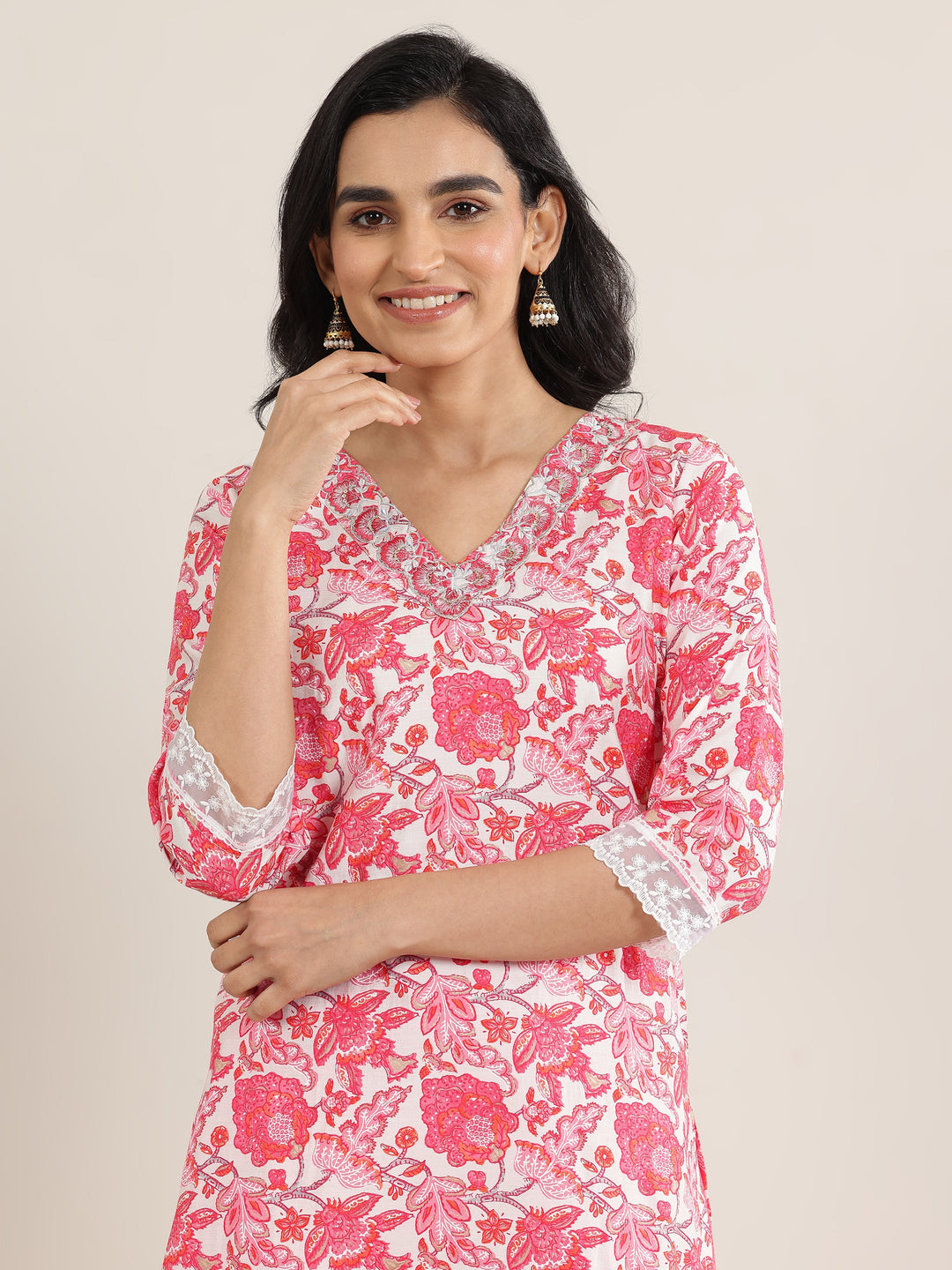  Coral Printed Silk Blend Straight Suit With Dupatta 