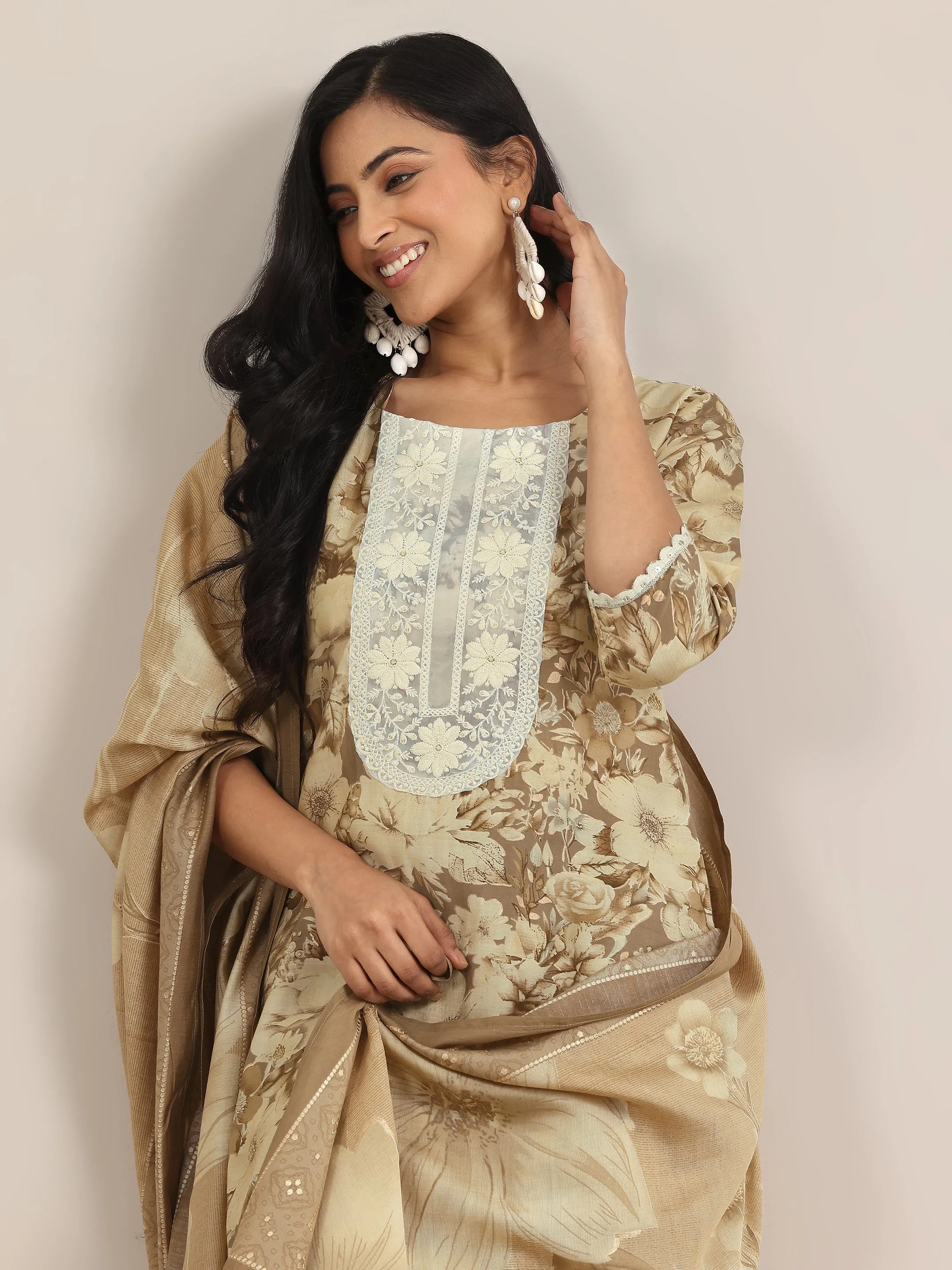 libas Brown Printed Silk Blend Straight Suit With Dupatta-picture-64