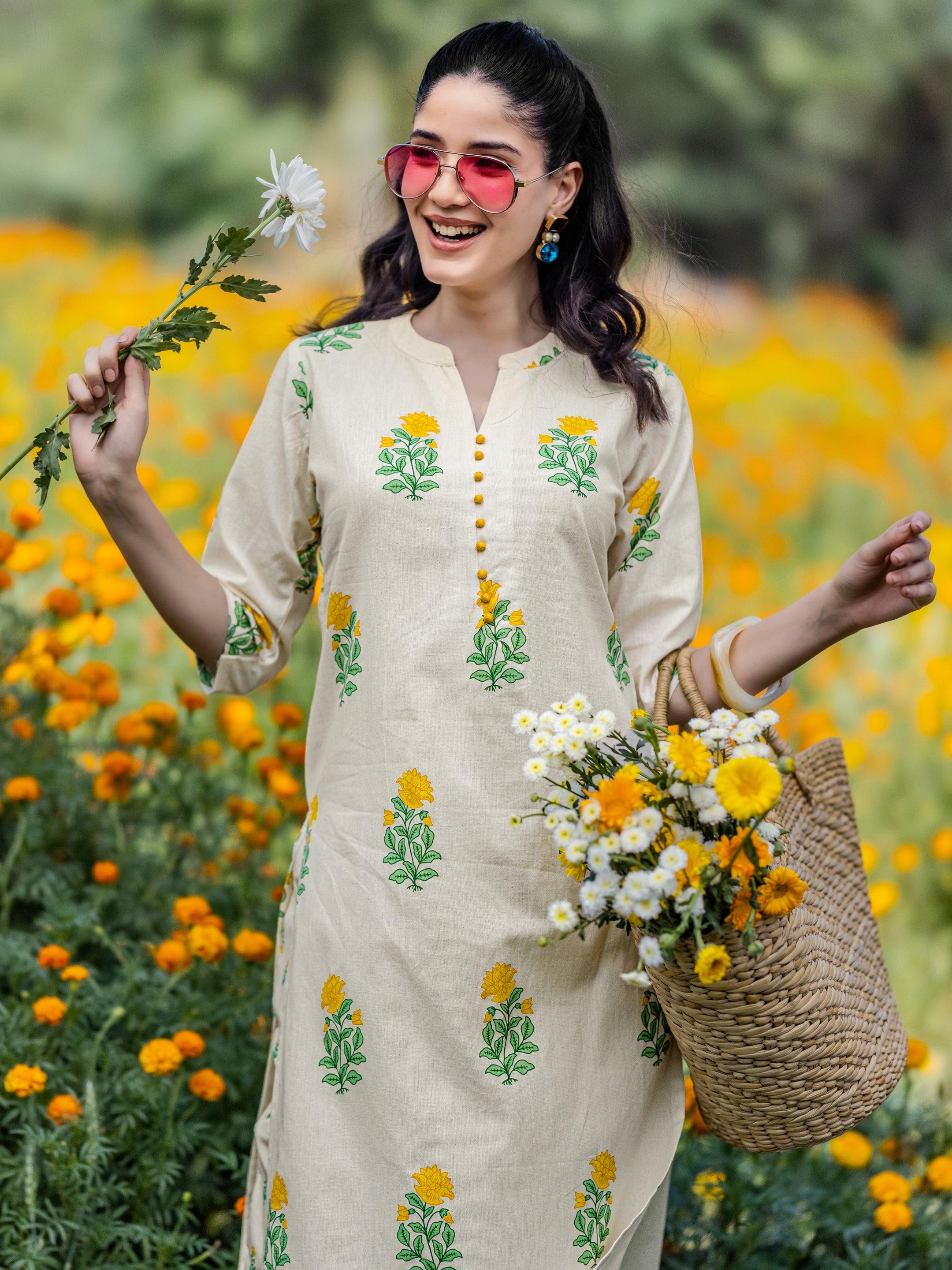libas Off white Printed Cotton Straight Kurta Set-picture-33