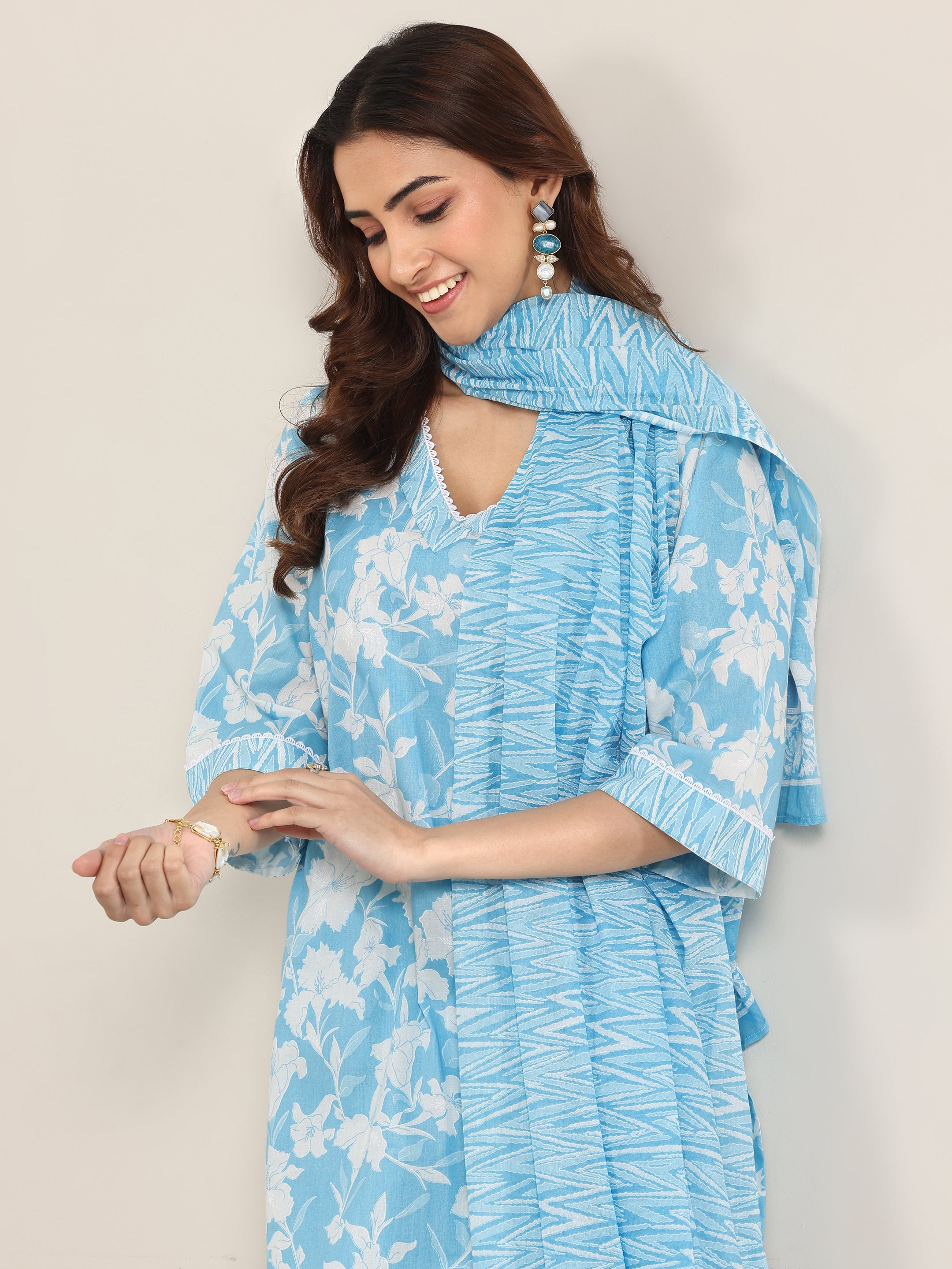 libas Blue Printed Cotton Straight Suit With Dupatta-picture-66