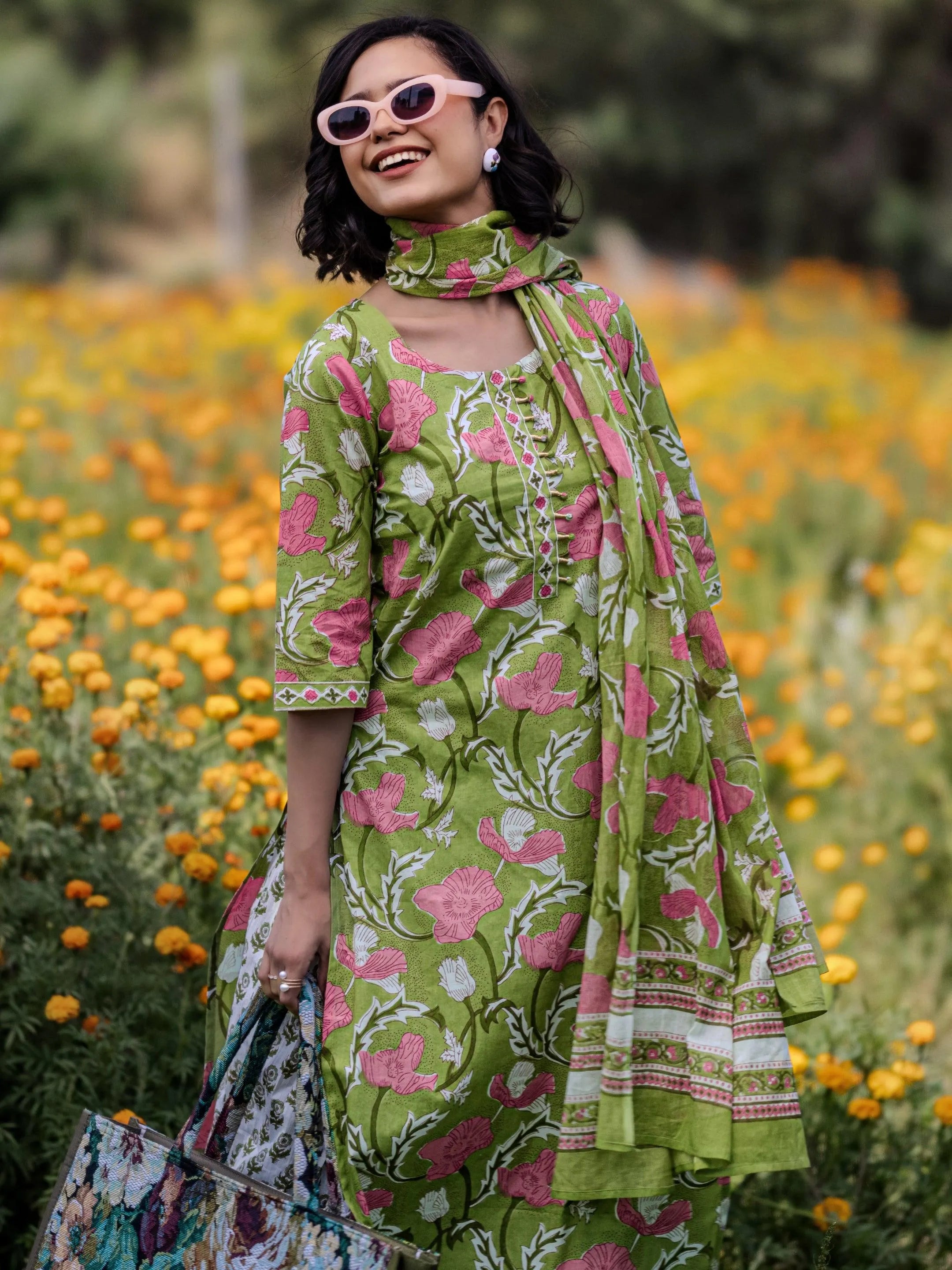 libas Green Printed Cotton Straight Suit Sets With Dupatta-picture-37