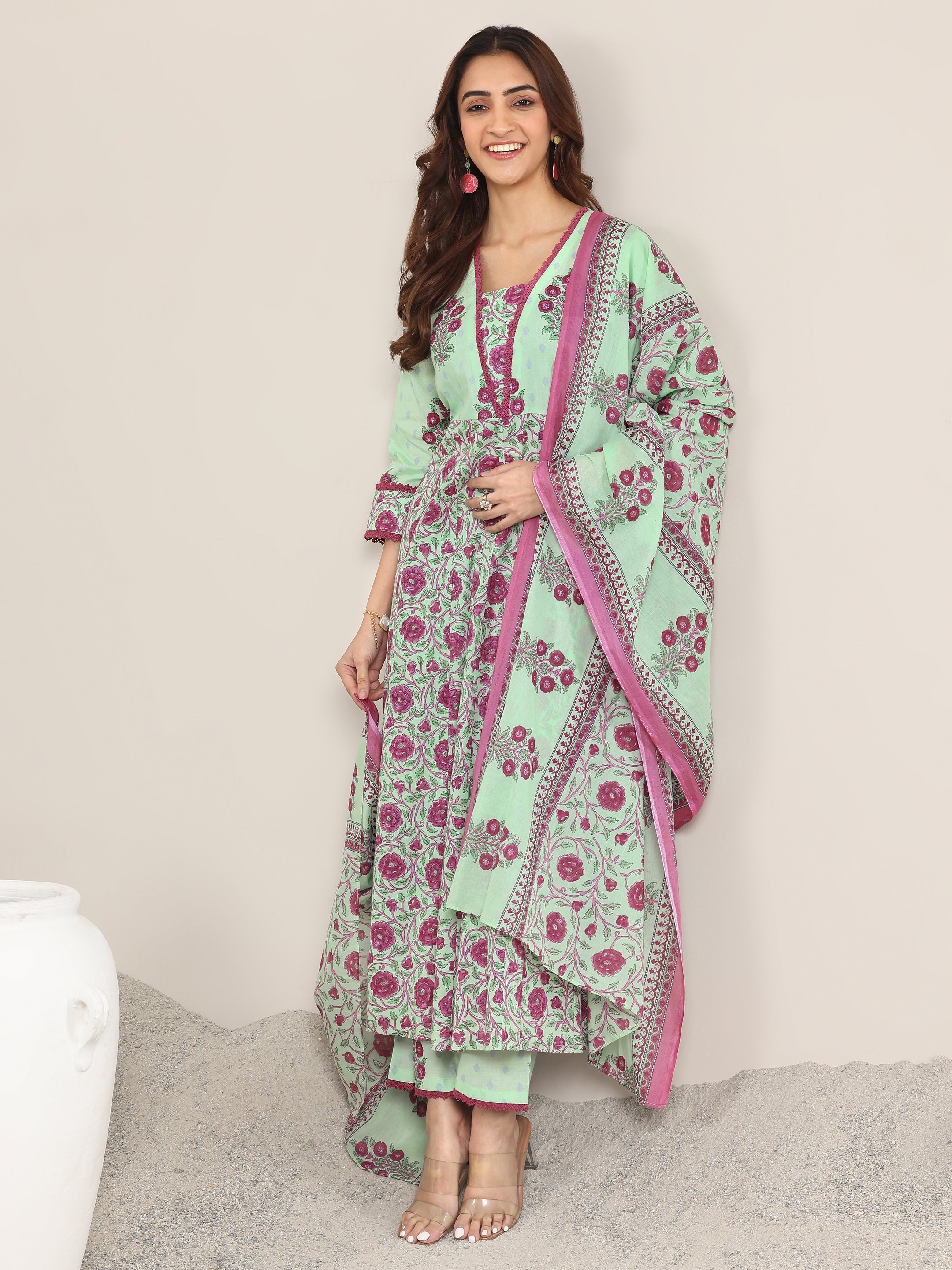 libas Green Printed Cotton A-Line Suit With Dupatta-picture-43