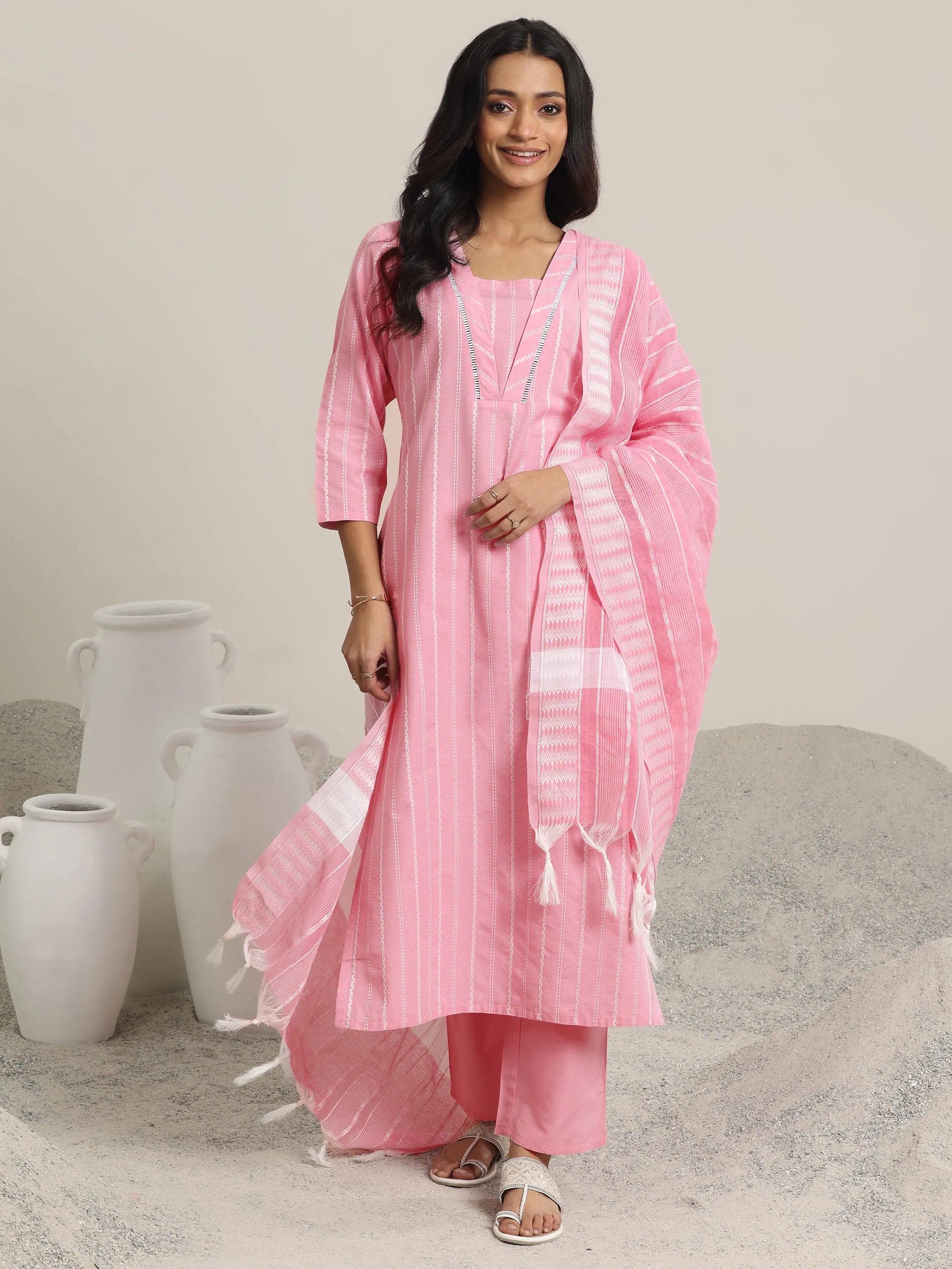 libas Pink Woven Design Cotton Blend Straight Suits With Dupatta-picture-52