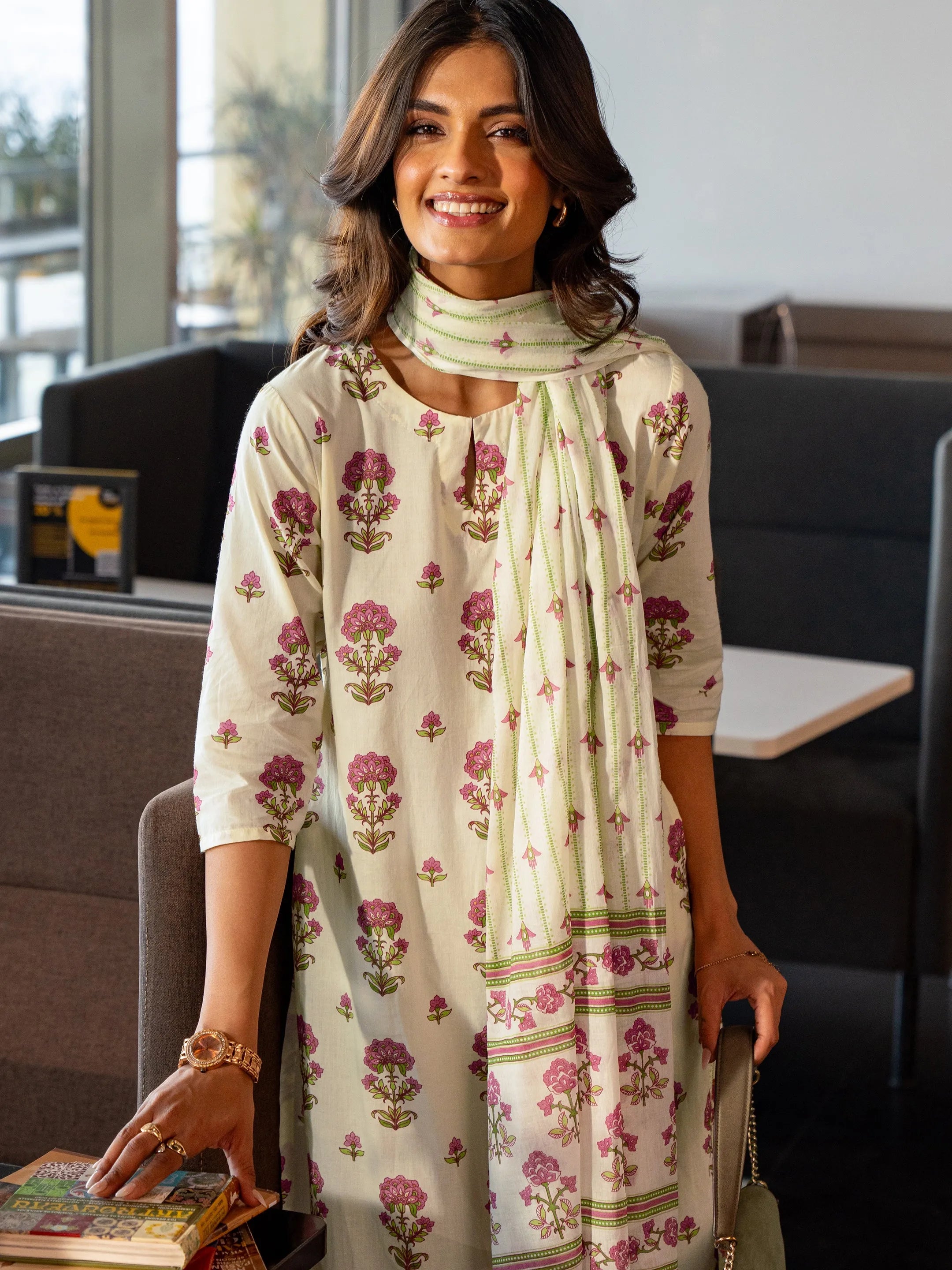 libas Off White Printed Cotton Straight Suit Set With Dupatta-picture-37