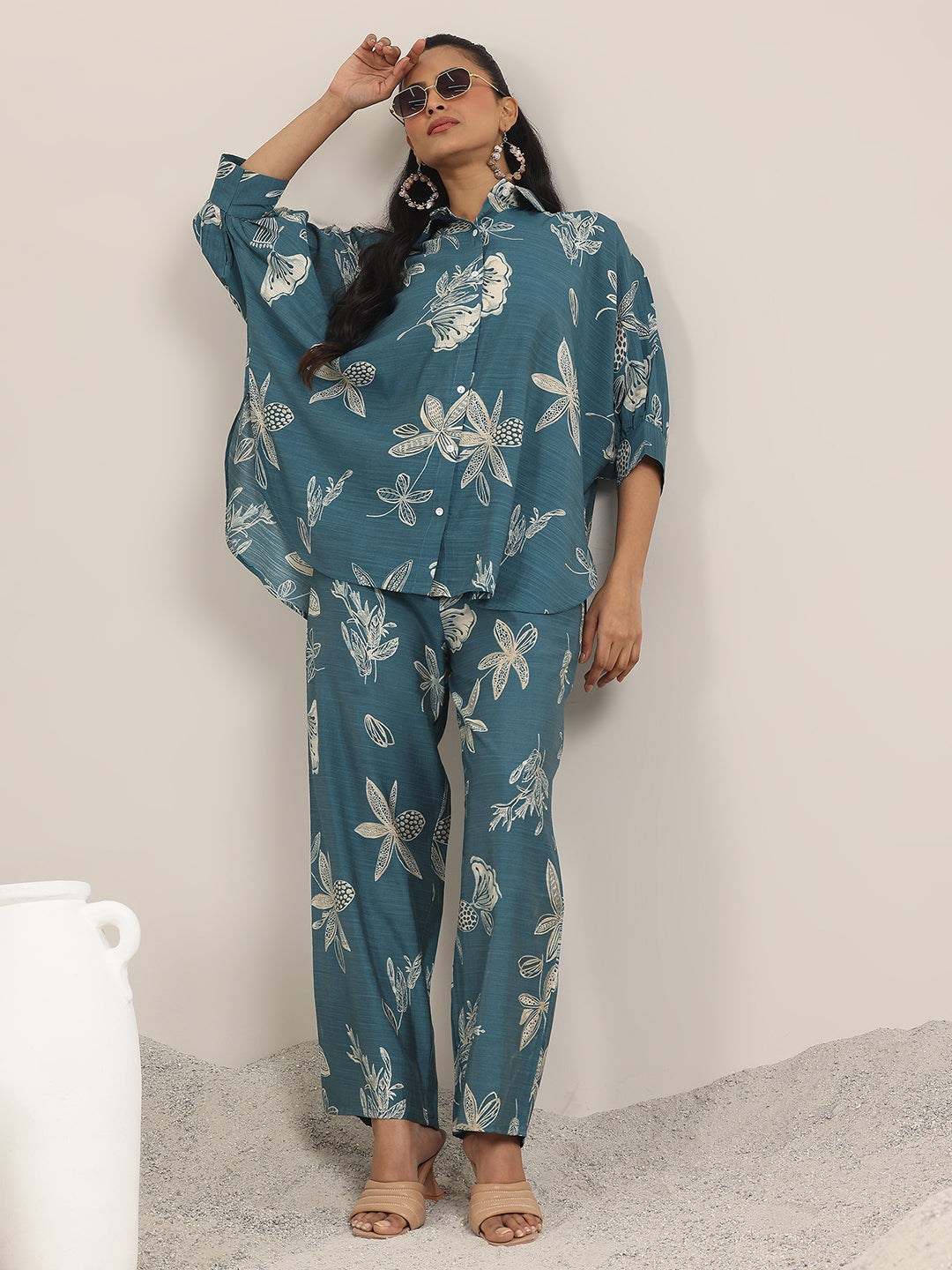 libas Blue Printed Silk Blend Co-Ord Sets-picture-27