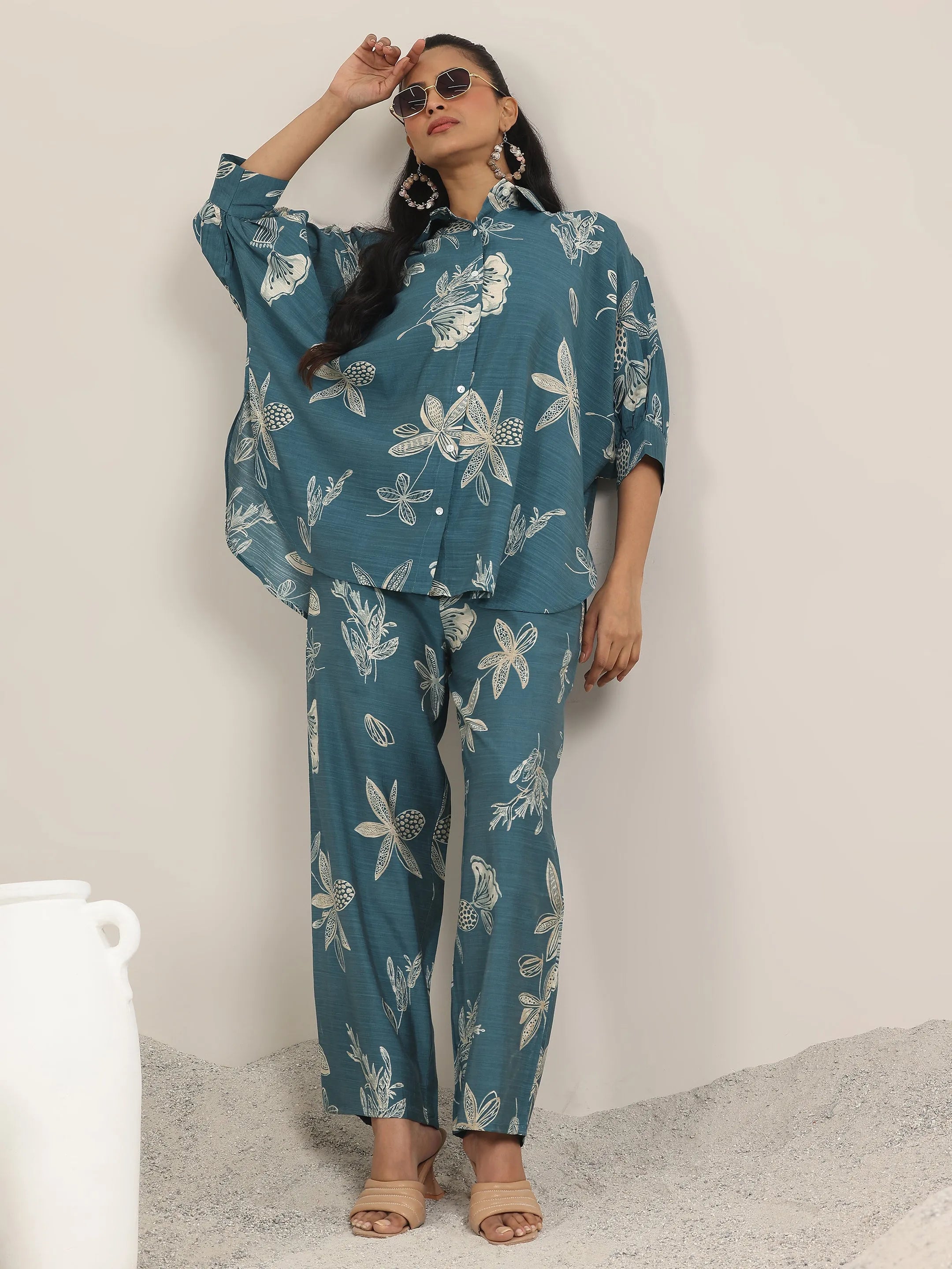 libas Blue Printed Silk Blend Co-Ord Sets-picture-51