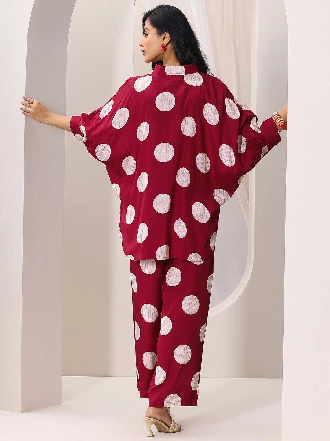  Red Printed Silk Blend Co-Ord Sets 