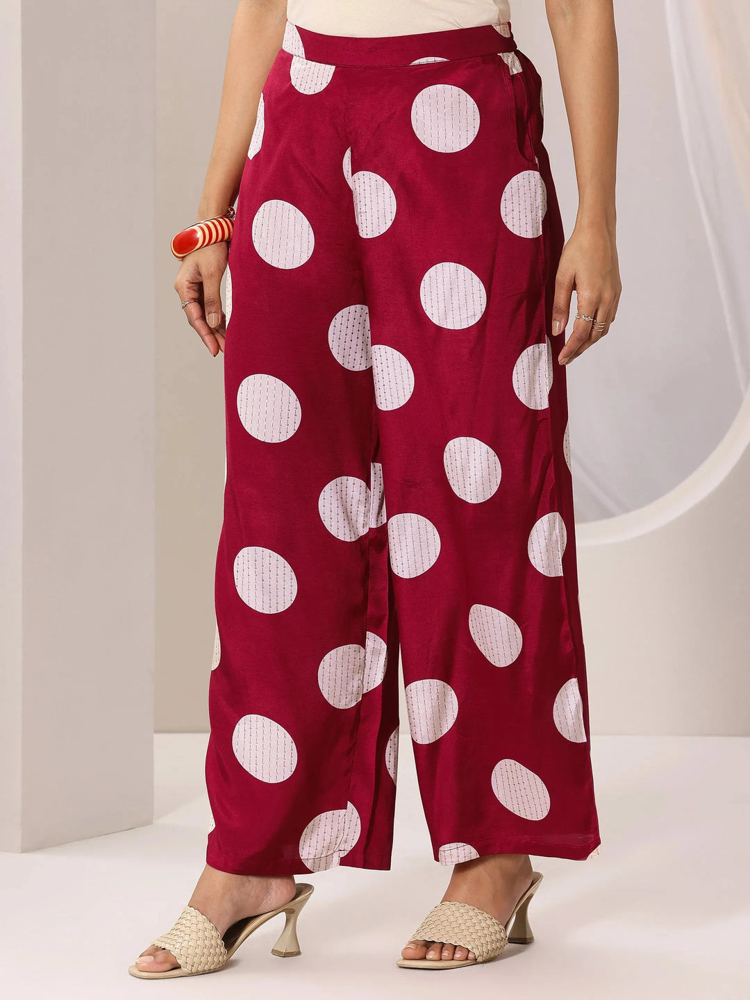  Red Printed Silk Blend Co-Ord Sets 