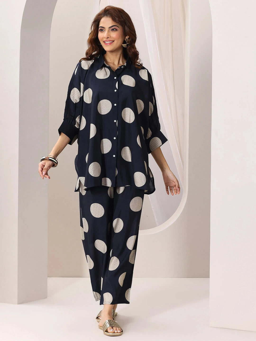  Blue Printed Silk Blend Co-Ord Sets 