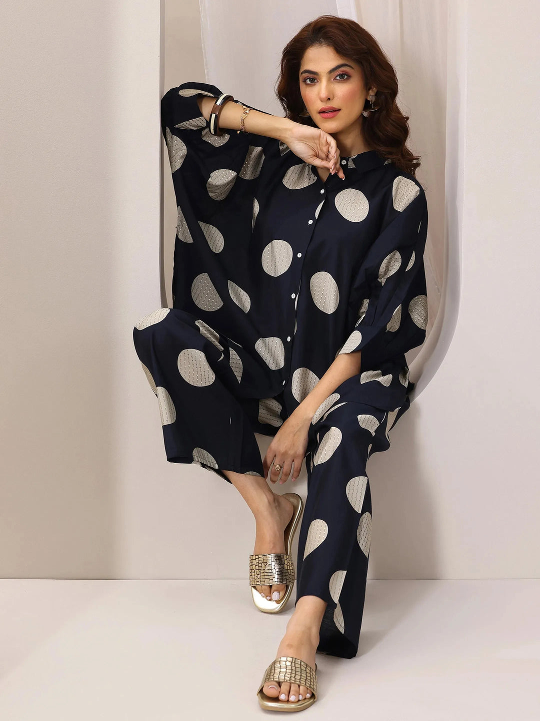  Blue Printed Silk Blend Co-Ord Sets 