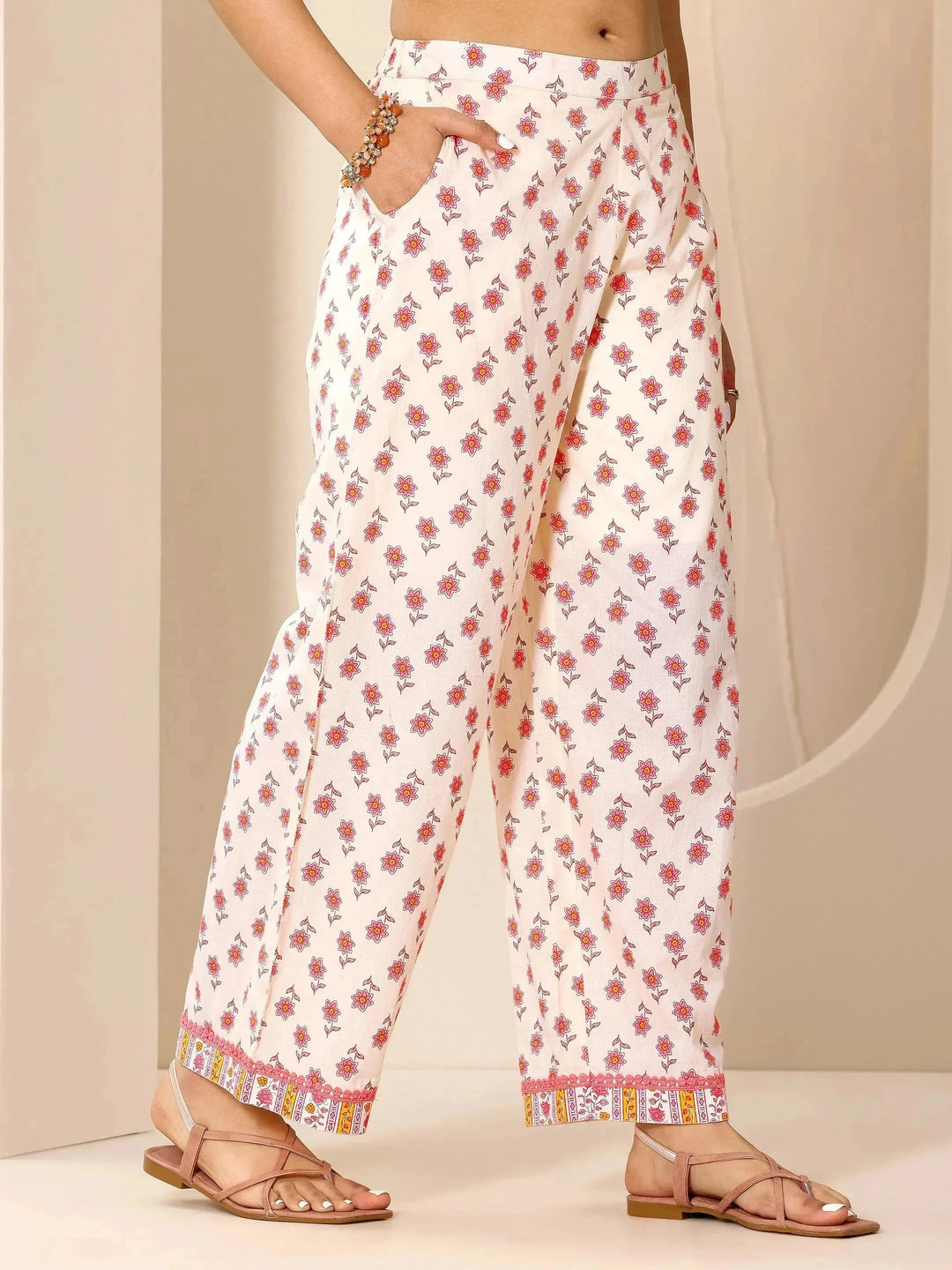  Peach Printed Pure Cotton A-Line Kurta Set 