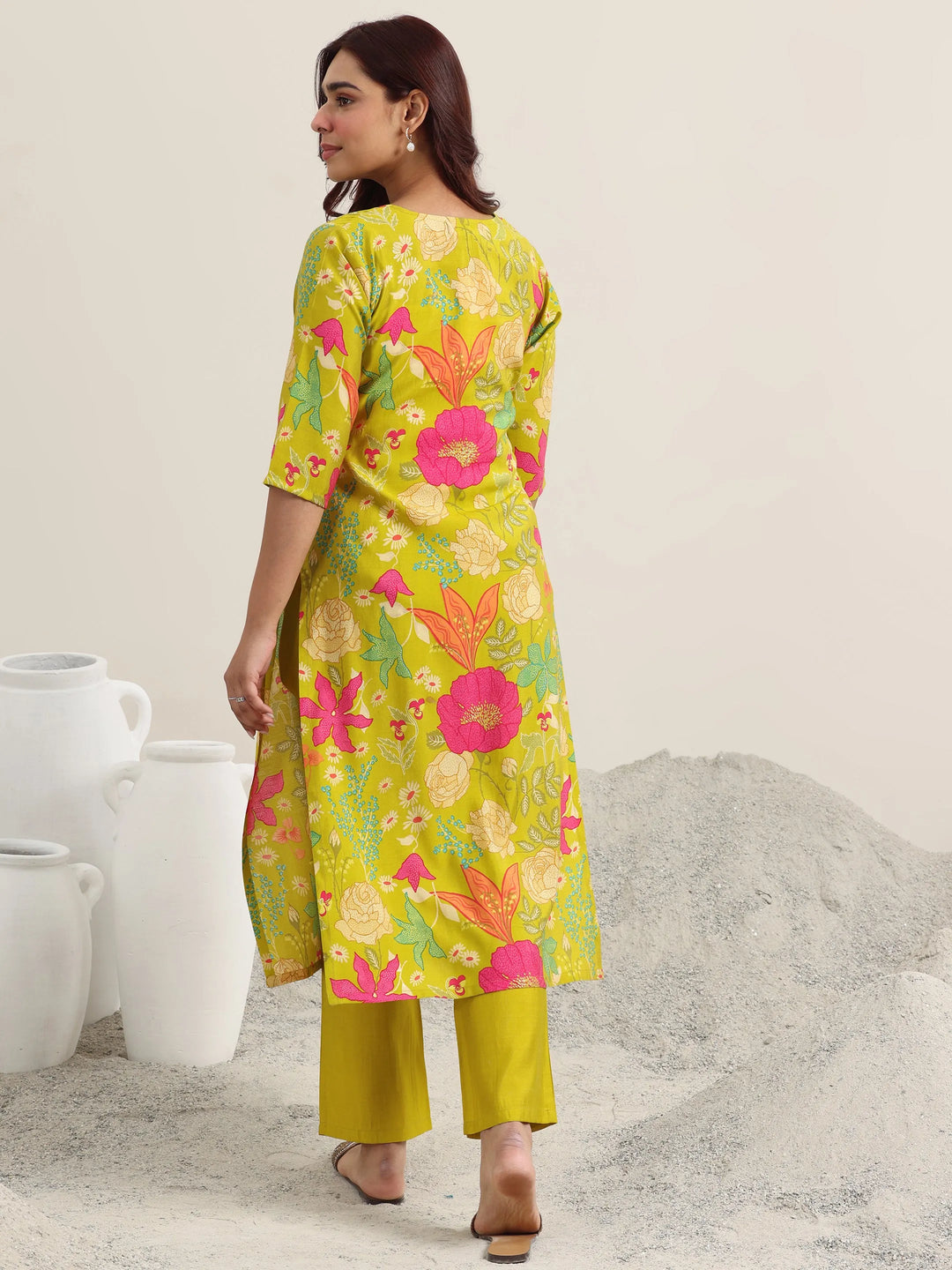  Green Printed Rayon Straight Kurta With Trousers 