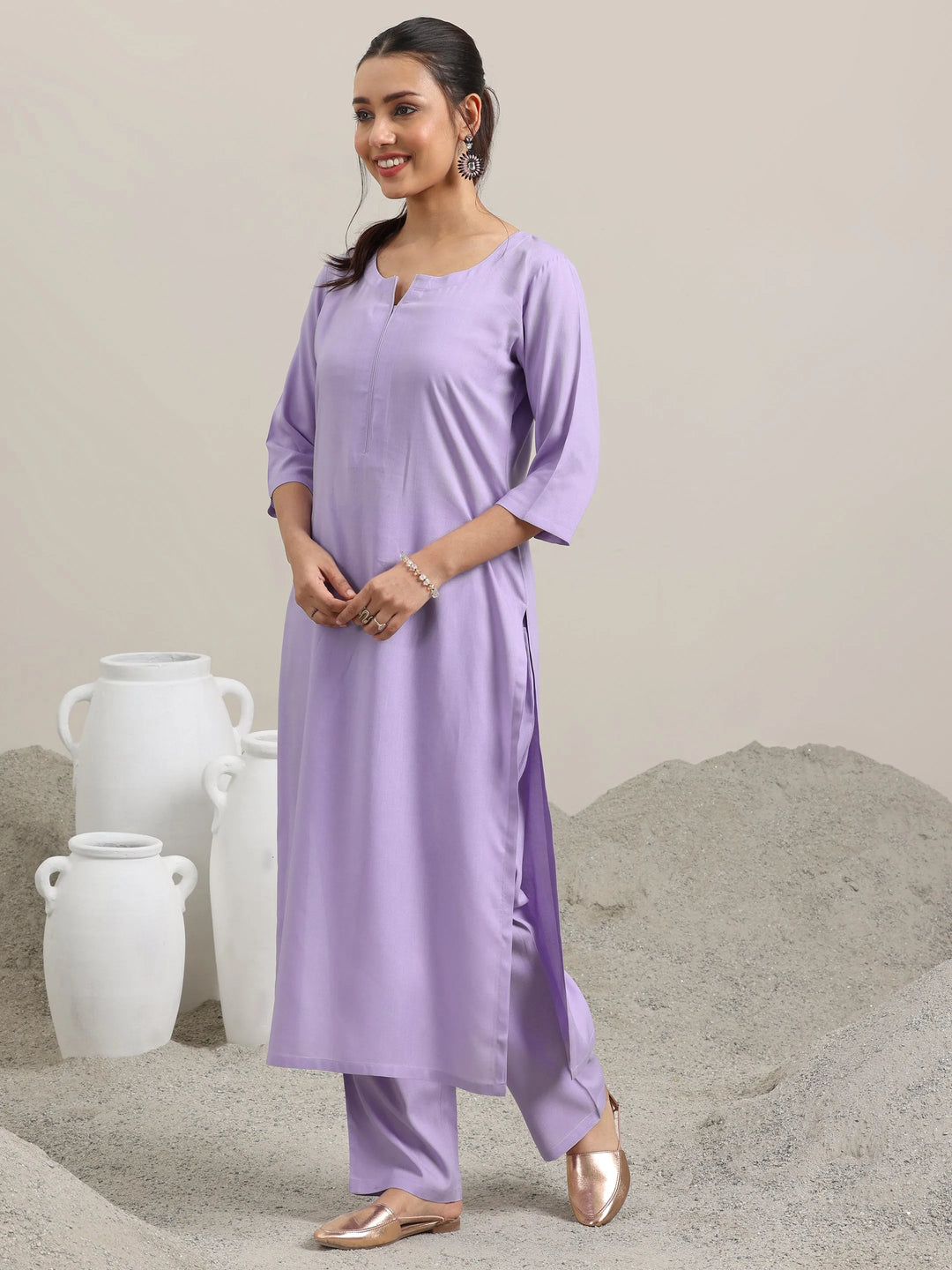  Lavender Solid Rayon Straight Suit With Dupatta 
