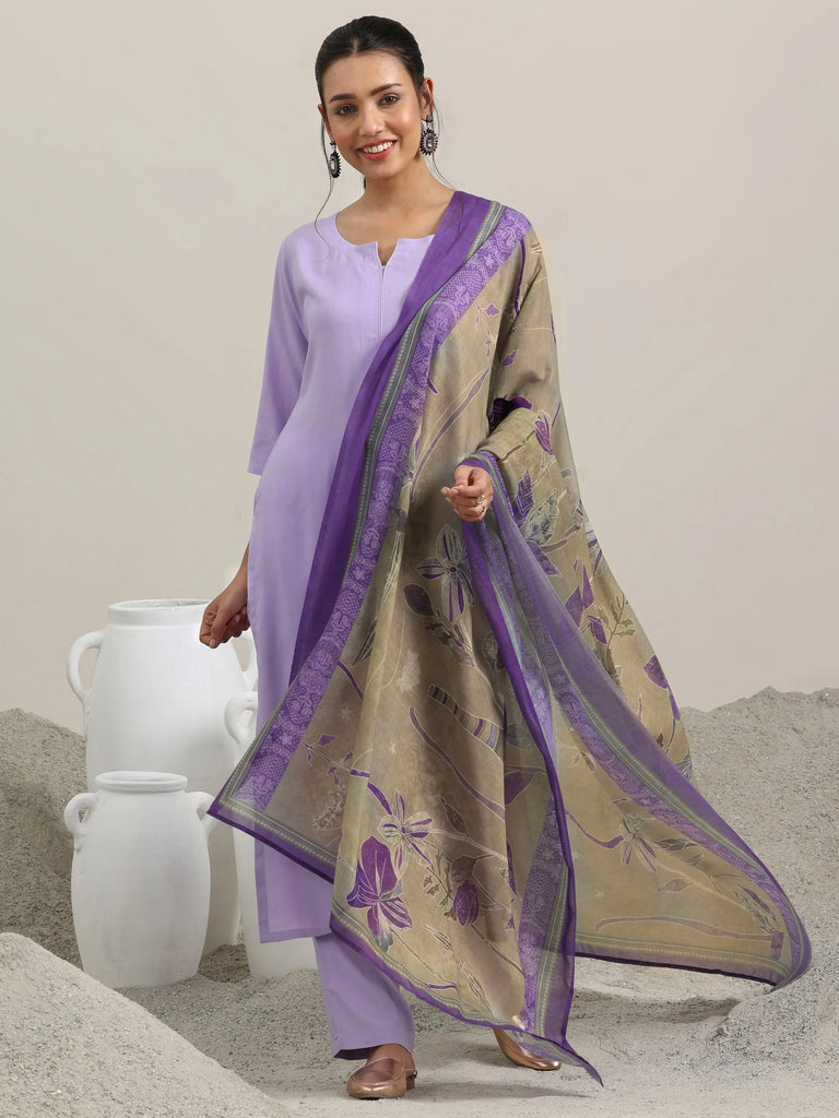 Libas Lavender Solid Rayon Straight Suit With Dupatta