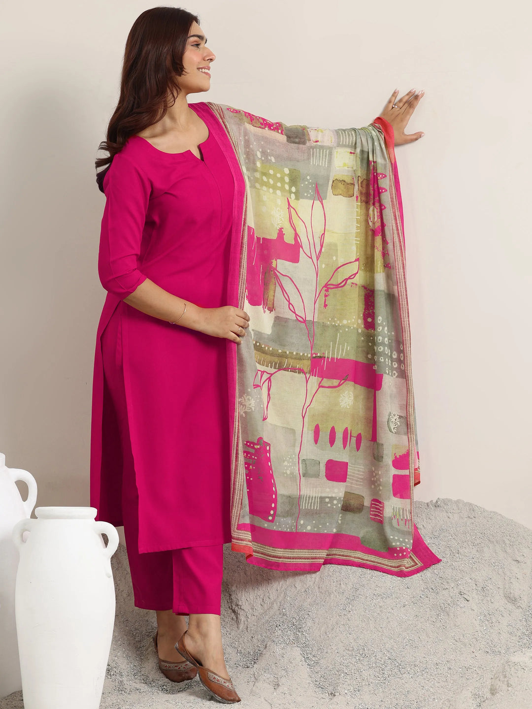  Pink Solid Rayon Straight Suit With Dupatta 
