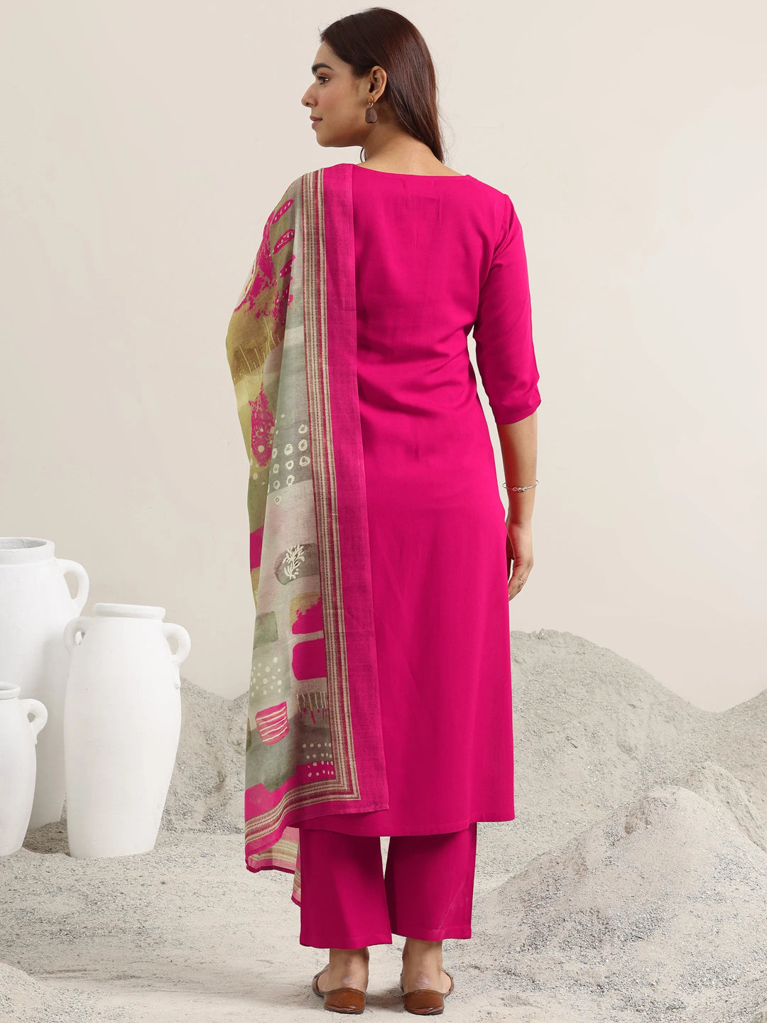  Pink Solid Rayon Straight Suit With Dupatta 