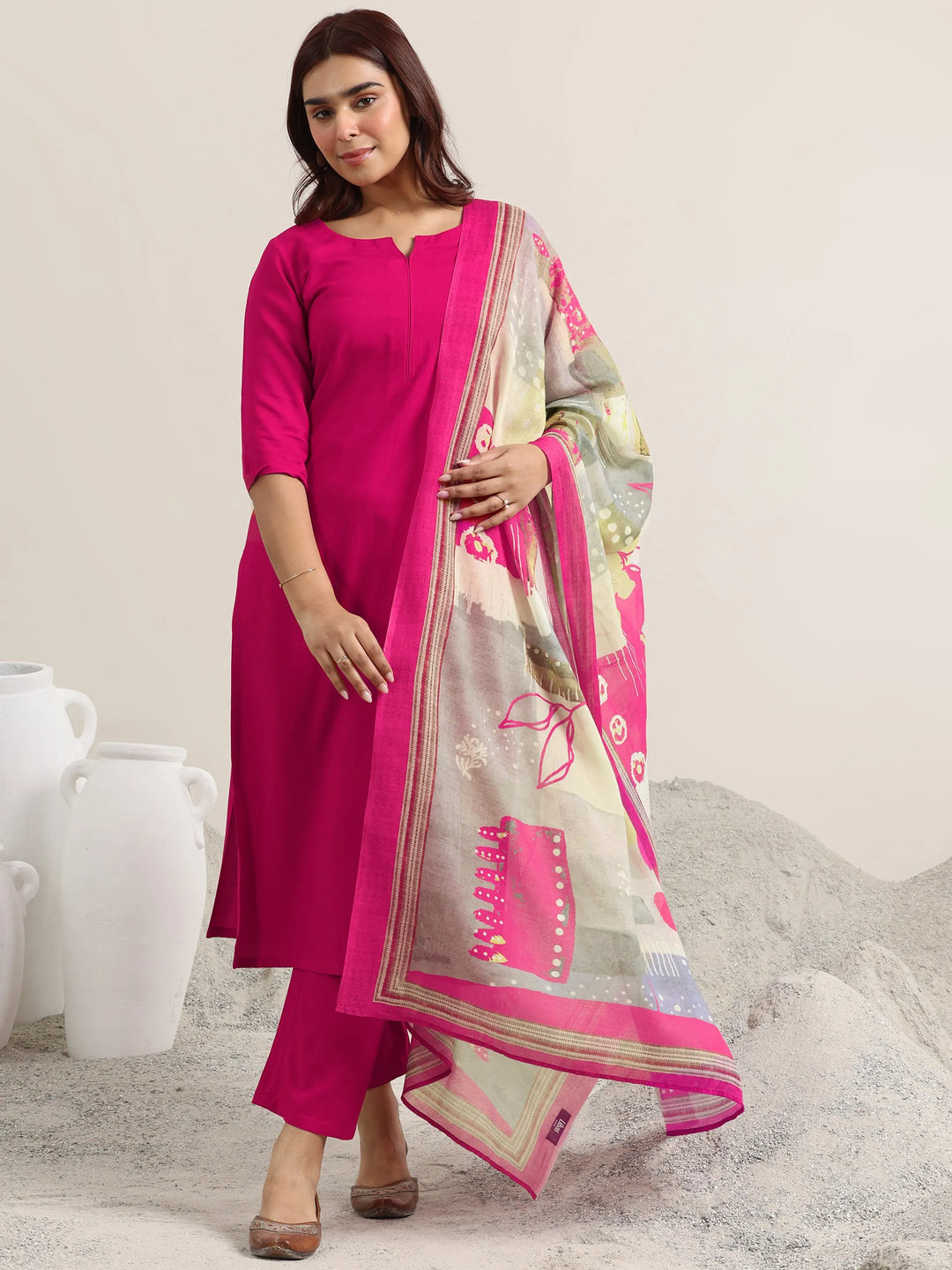  Pink Solid Rayon Straight Suit With Dupatta 