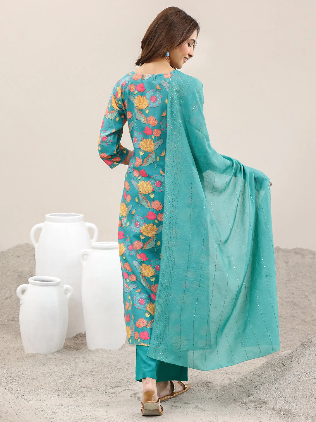  Blue Printed Rayon Straight Suit With Dupatta 