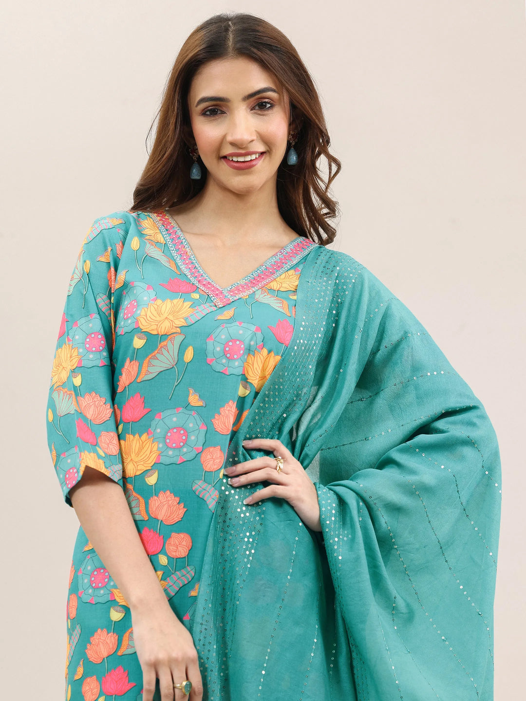  Blue Printed Rayon Straight Suit With Dupatta 