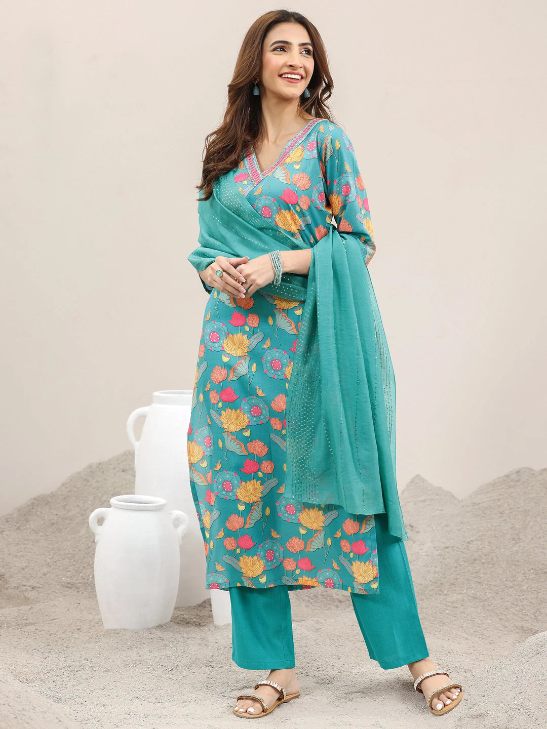  Blue Printed Rayon Straight Suit With Dupatta 