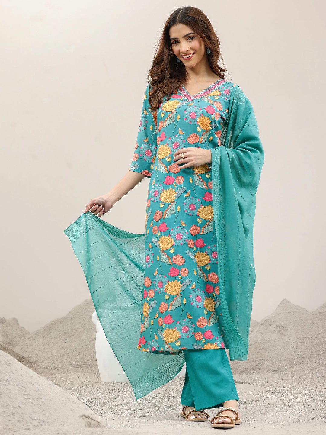  Blue Printed Rayon Straight Suit With Dupatta 
