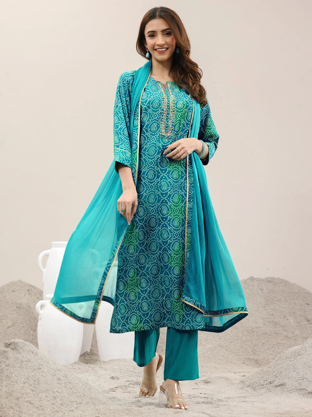  Blue Printed Rayon Straight Suit With Dupatta 