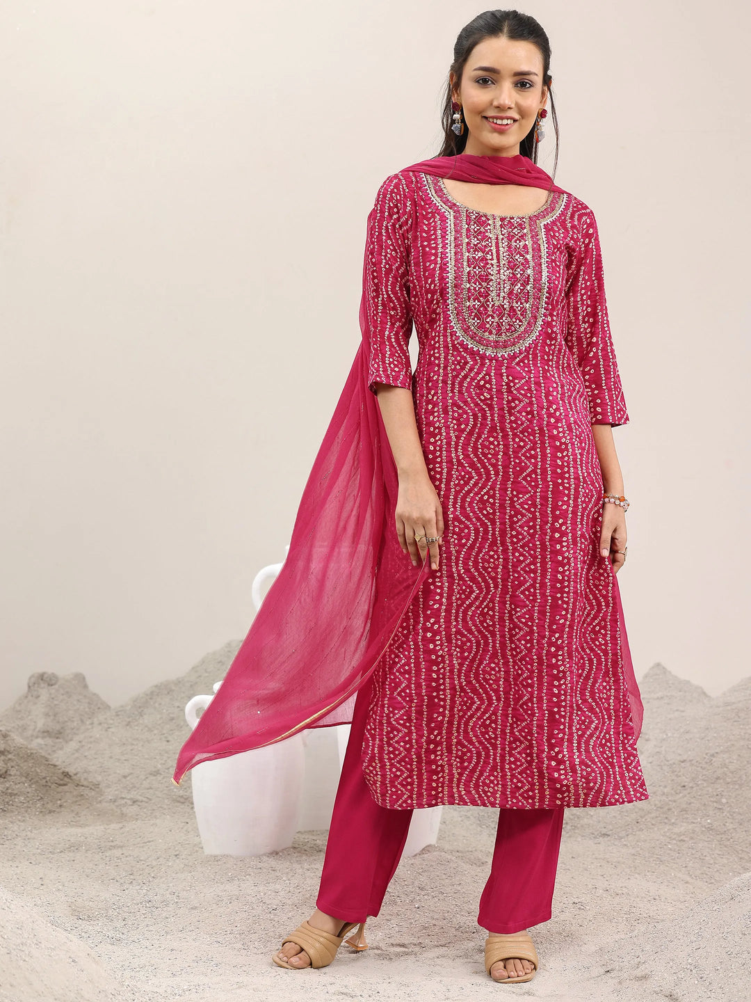  Pink Printed Rayon Straight Suit With Dupatta 