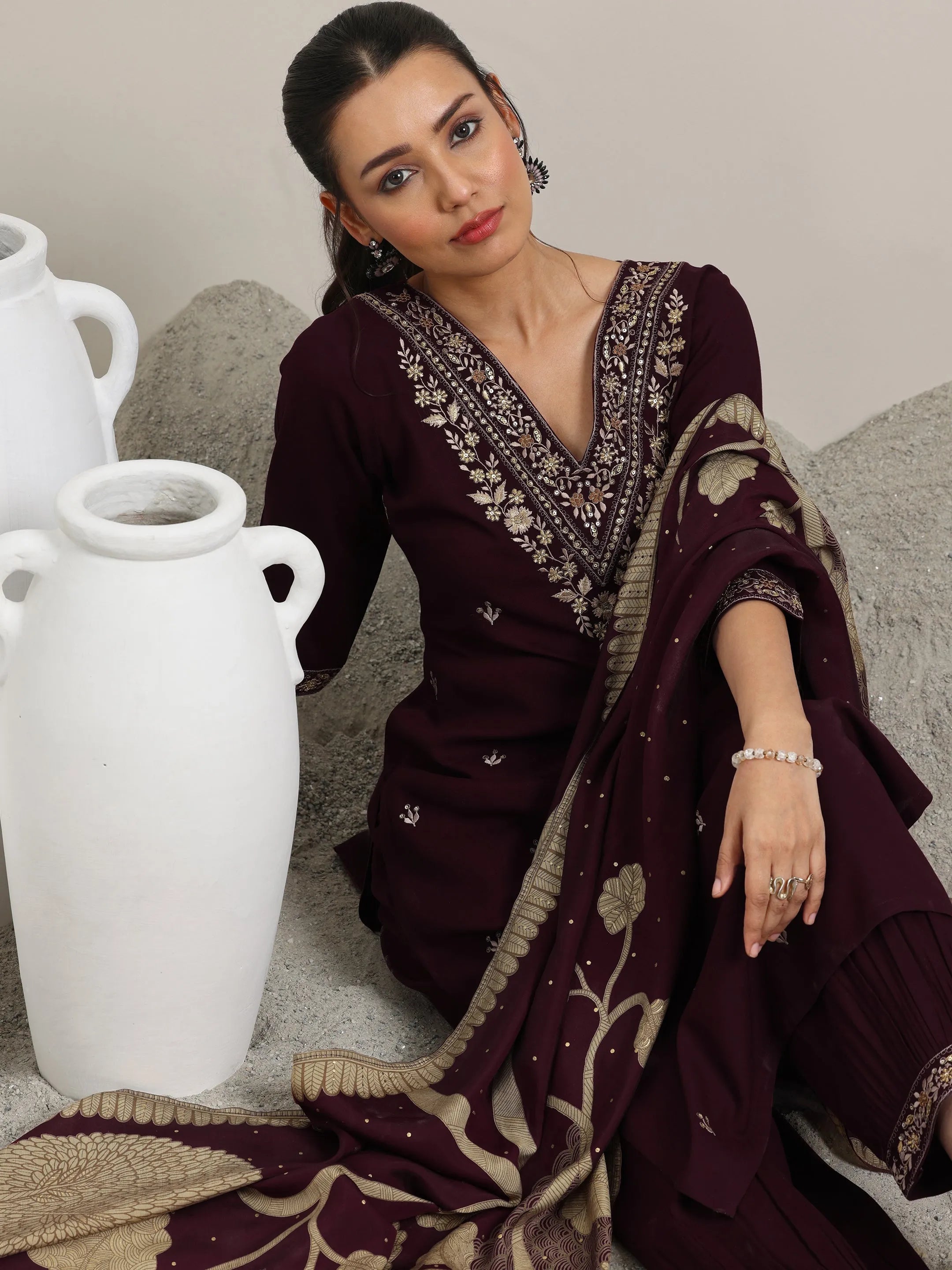 libas Burgundy Embroidered Rayon Straight Suit With Dupatta-picture-40