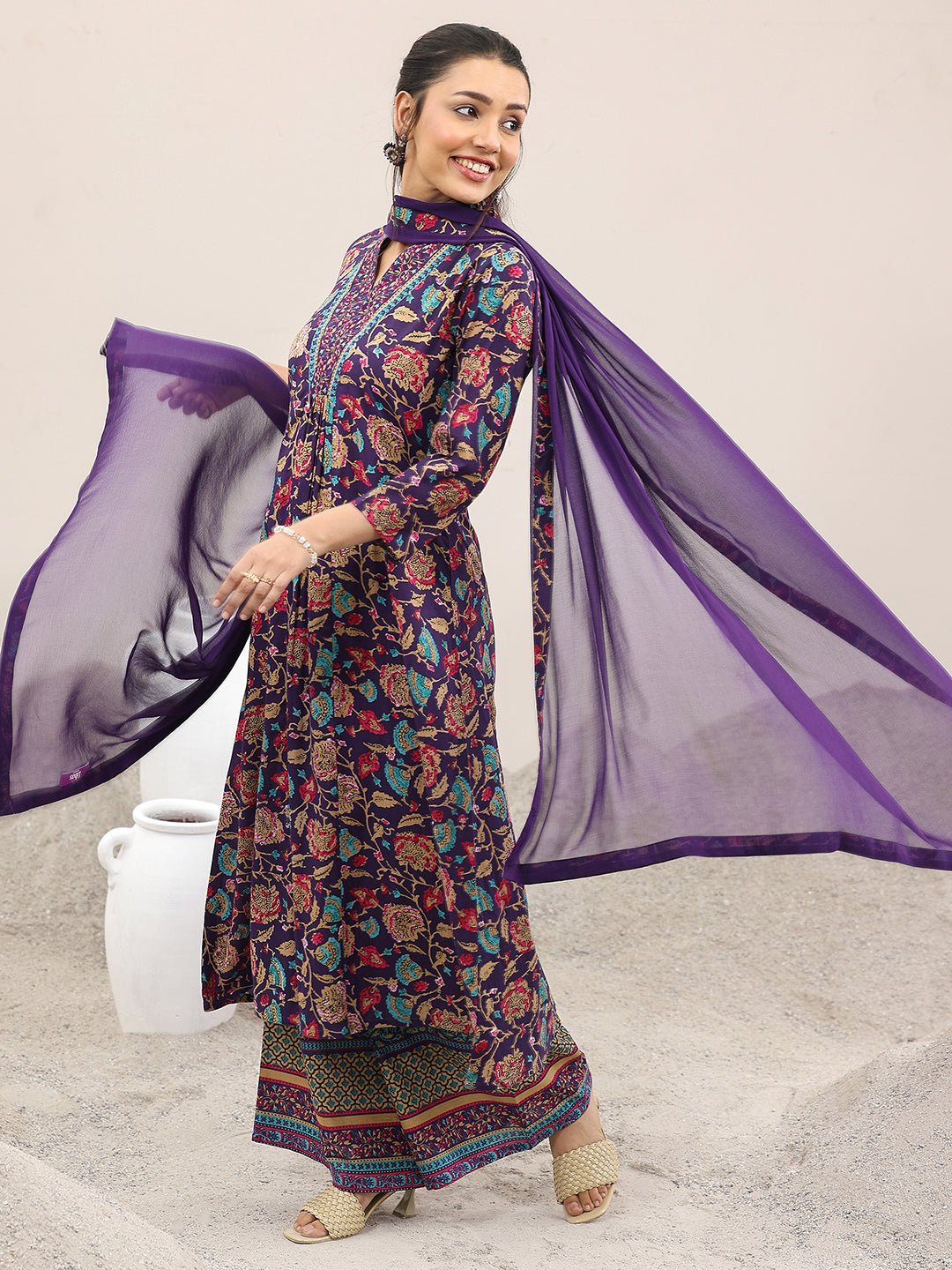 libas Purple Printed Cotton A-Line Suit Set With Dupatta-picture-16