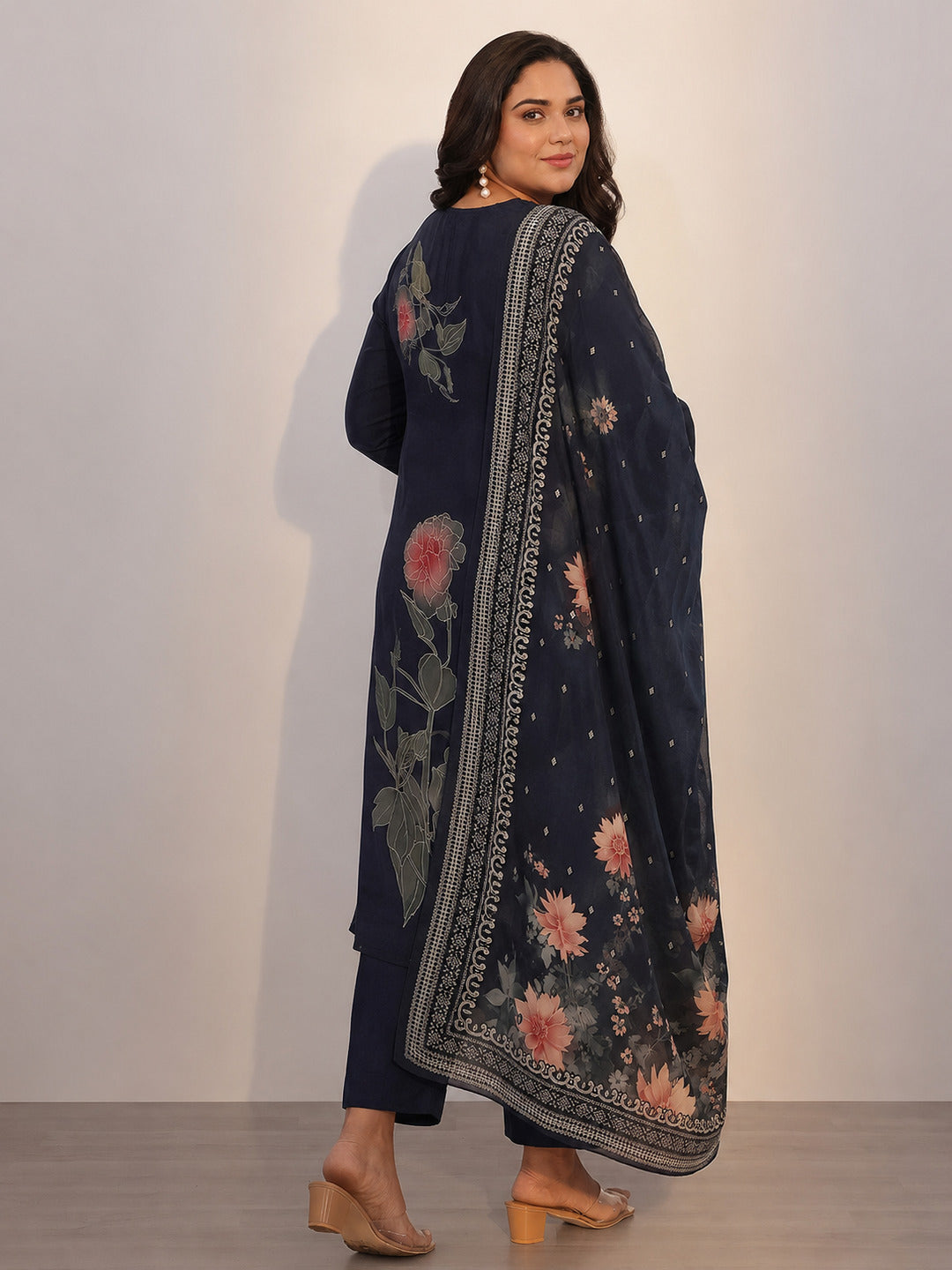  Plus Size Blue Printed Silk Blend Straight Suit With Dupatta 